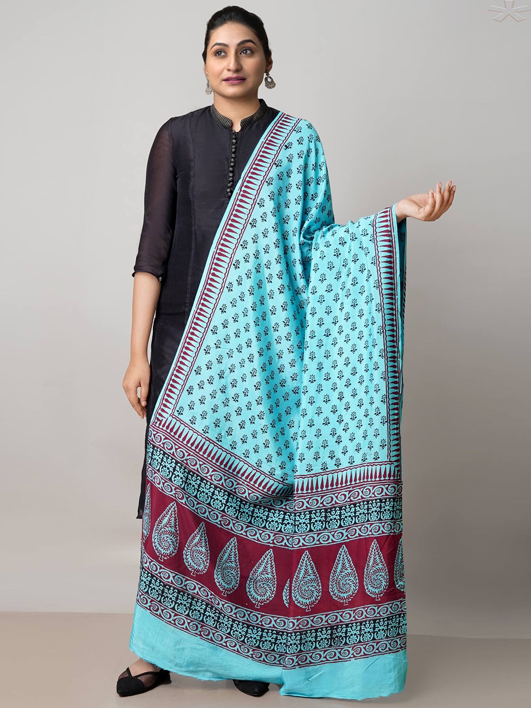 

Unnati Silks Ethnic Motifs Printed Pure Cotton Dupatta, Blue