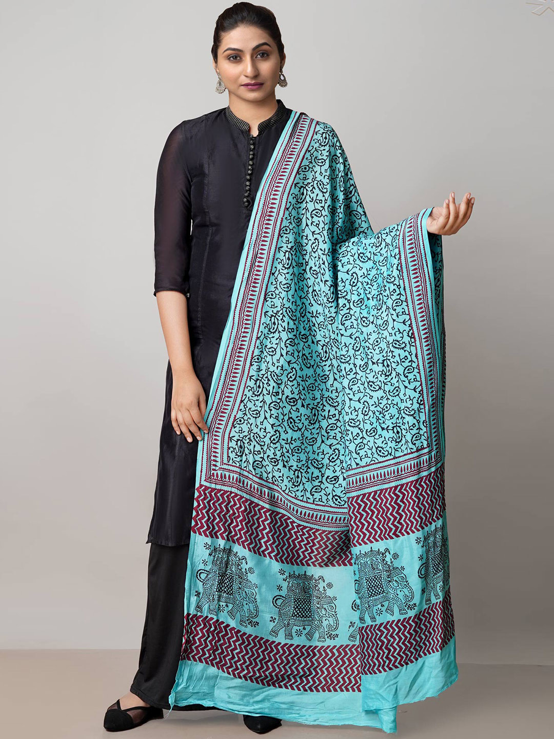 

Unnati Silks Ethnic Motifs Printed Pure Cotton Dupatta, Blue