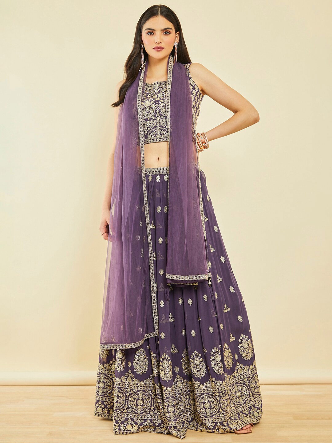 

Soch Purple Ethnic Motif Embroidered Sequinned Ready to Wear Lehenga & Blouse With Dupatta