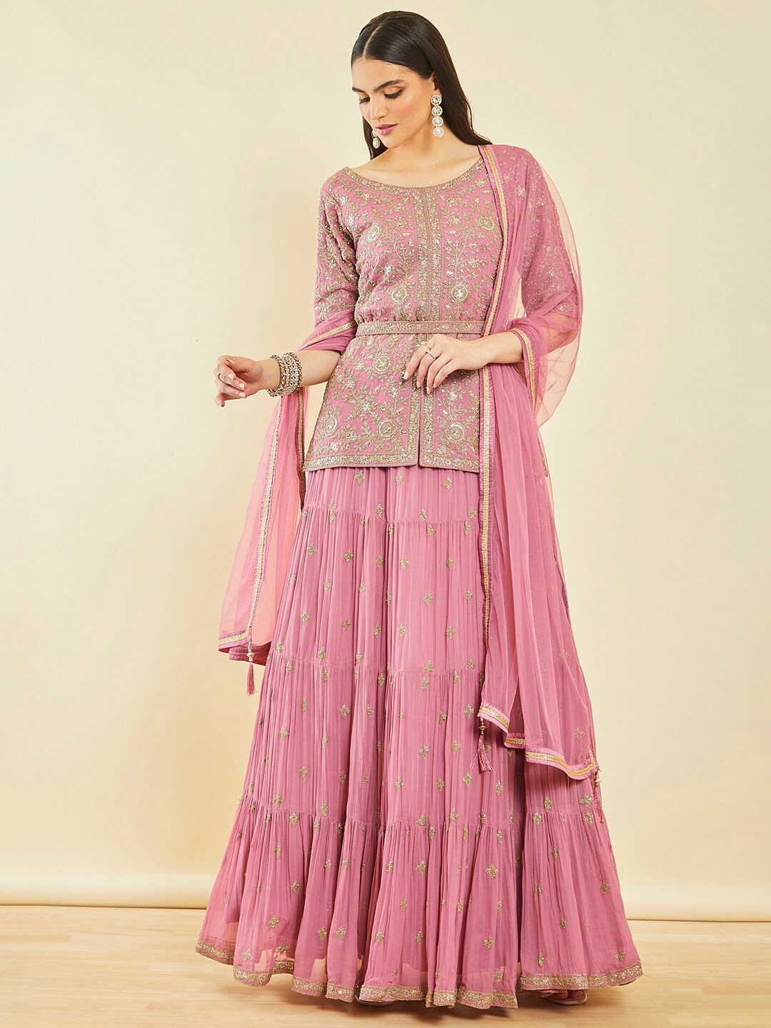 

Soch Pink Ethnic Motif Embroidered Ready to Wear Lehenga & Blouse With Dupatta