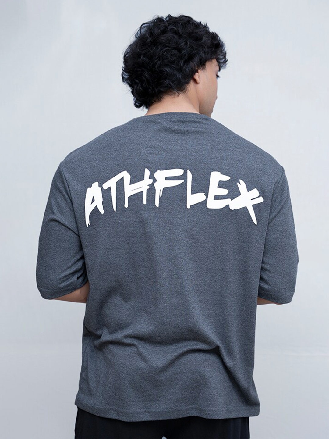 

Athflex Typography Printed Oversized T-shirt, Grey