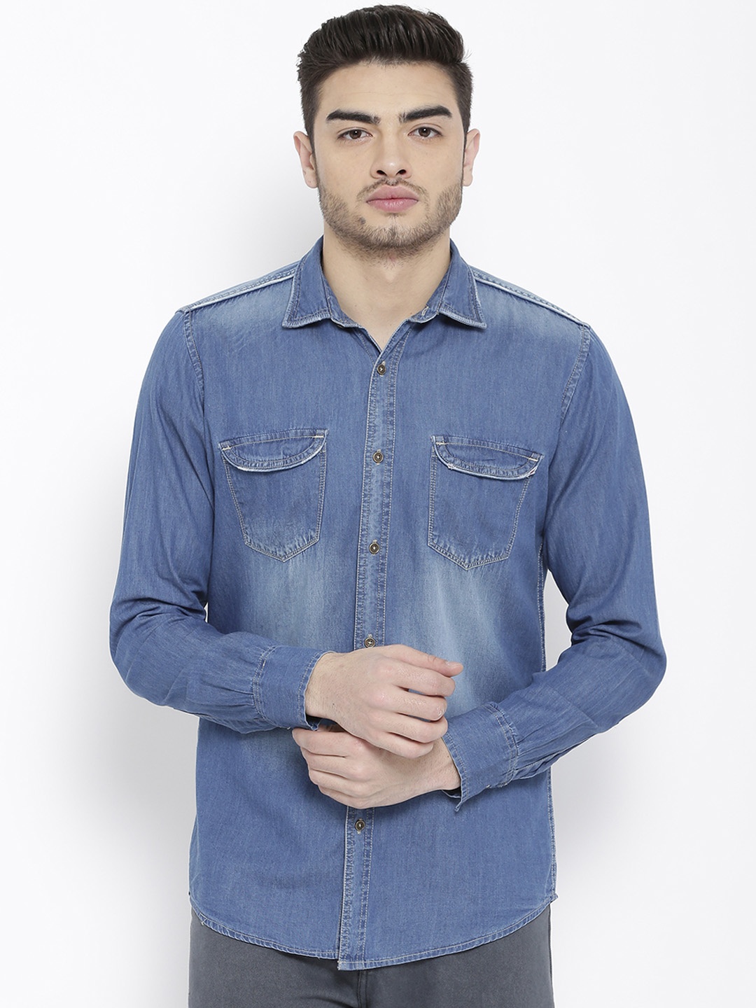 

Duke Men Blue Smart Regular Fit Faded Casual Shirt