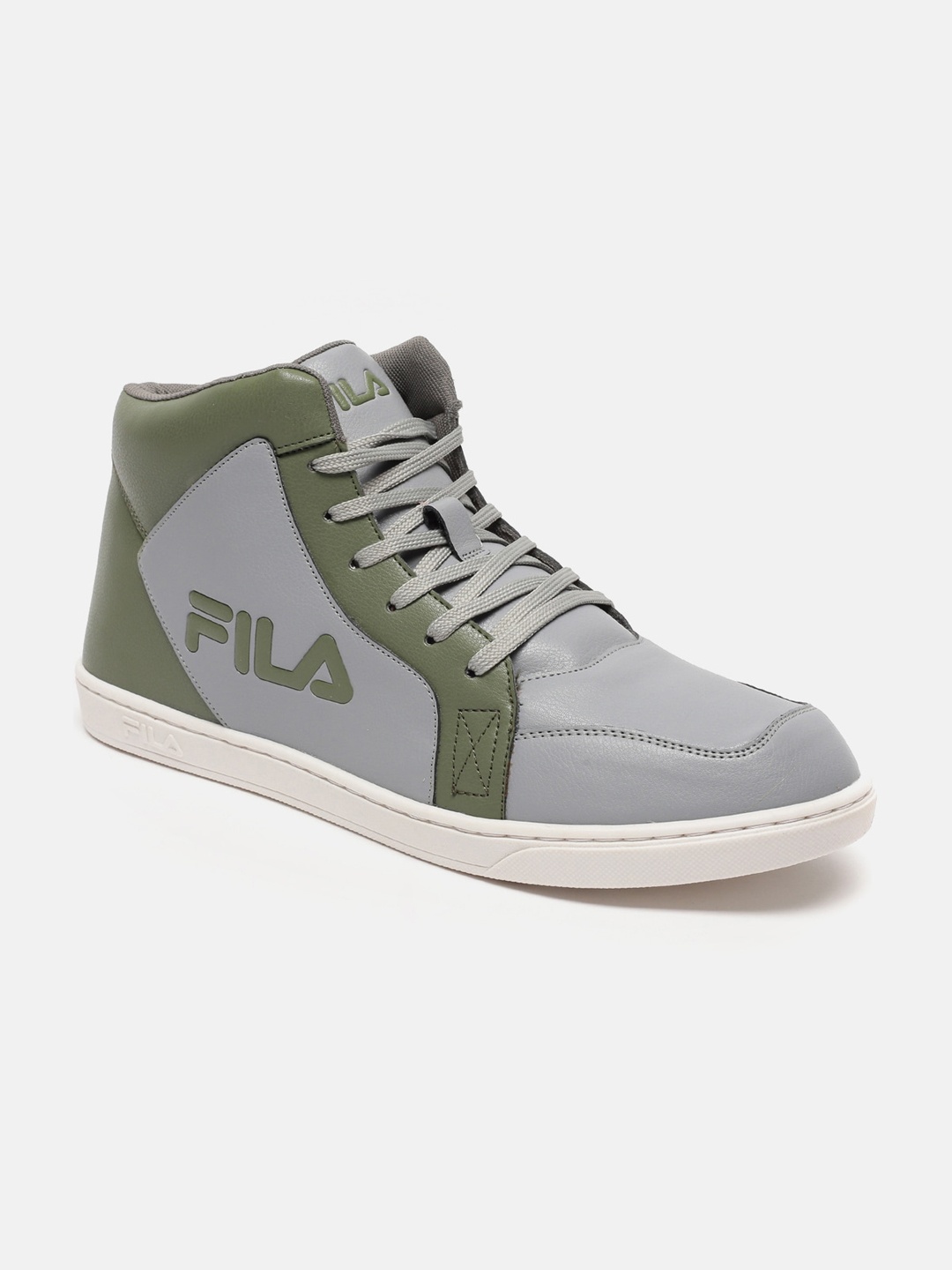 

FILA Men BRUK Mid Top Colourblocked Memory Foam Insole Contrast Sole Sneakers, Grey