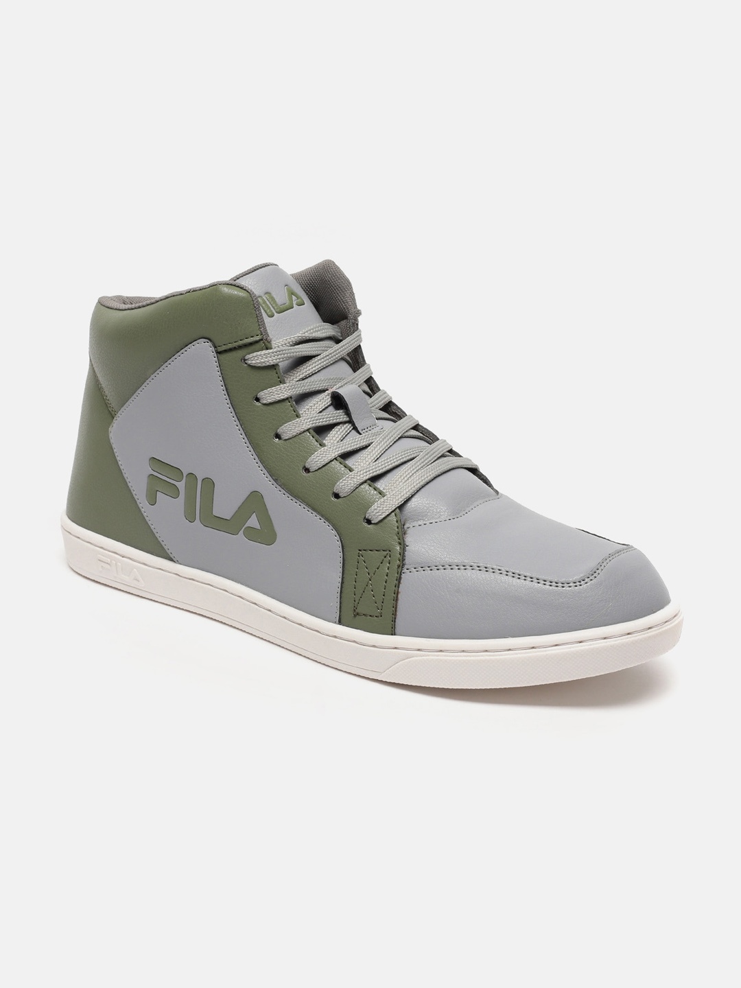 

FILA Men BRUK Mid Top Colourblocked Memory Foam Insole Contrast Sole Sneakers, Grey