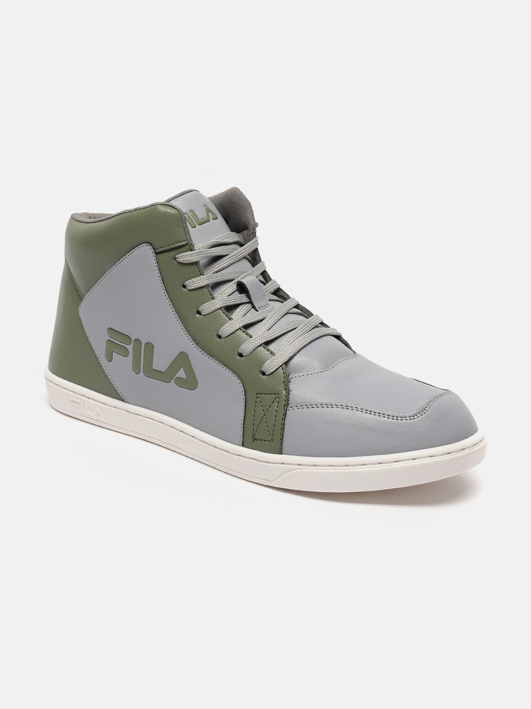 

FILA Men BRUK Mid Top Colourblocked Memory Foam Insole Contrast Sole Sneakers, Grey
