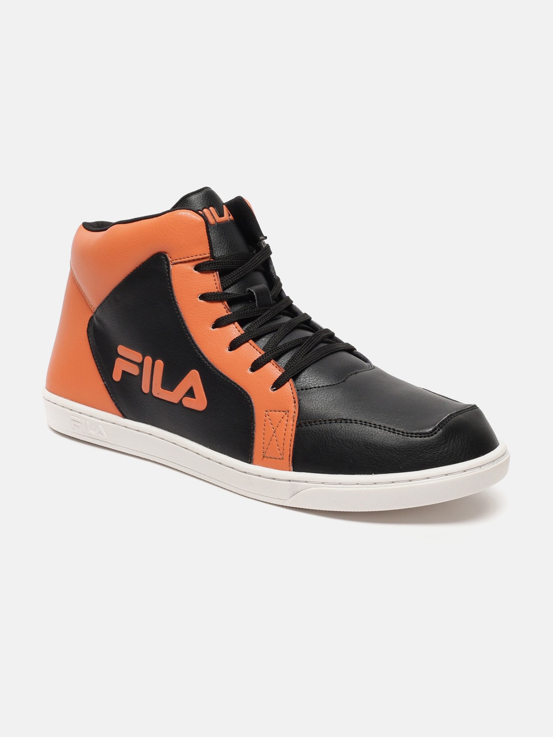 

FILA Men BRUK Mid Top Colourblocked Memory Foam Insole Contrast Sole Sneakers, Black