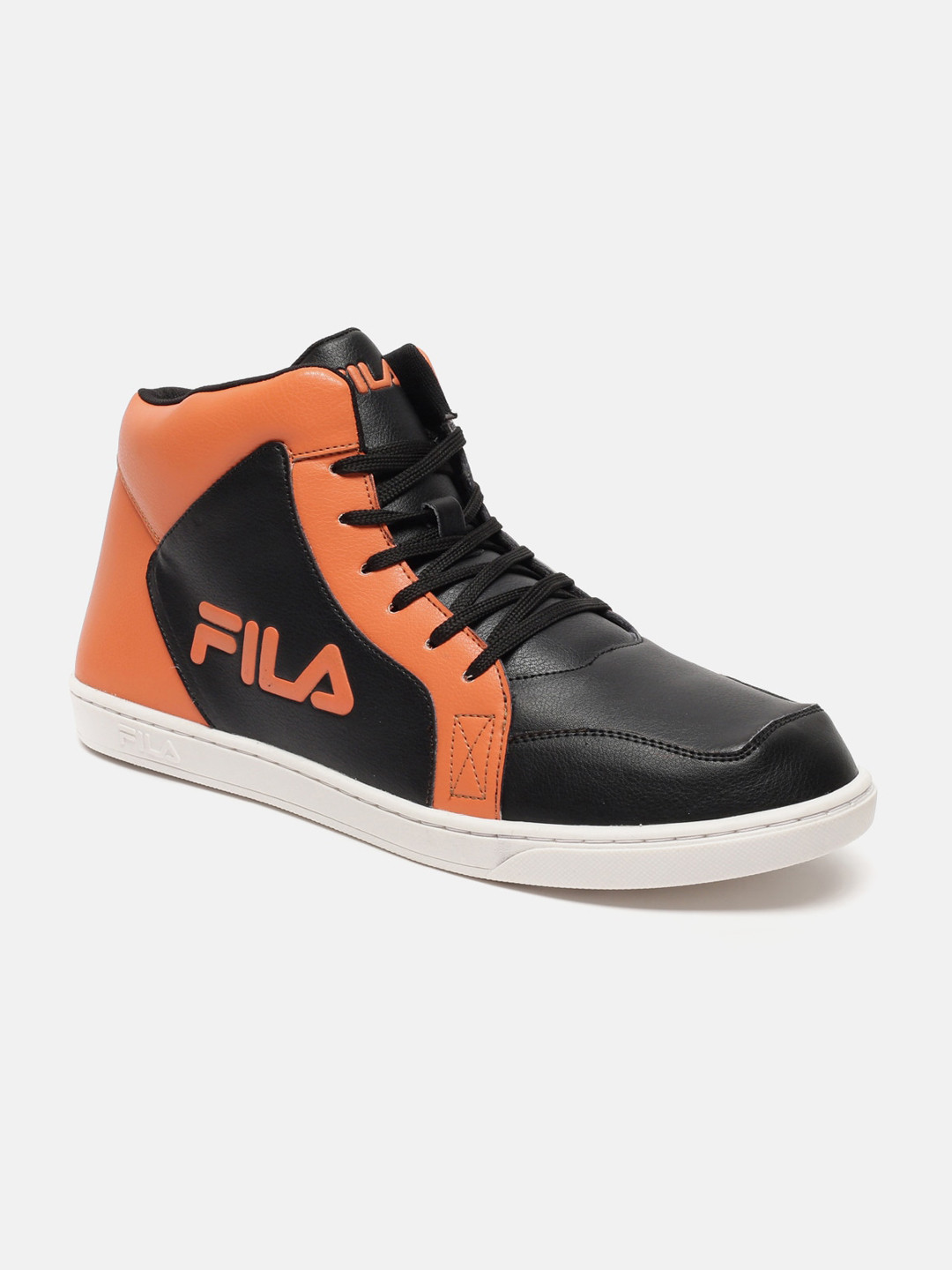 

FILA Men BRUK Mid Top Colourblocked Memory Foam Insole Contrast Sole Sneakers, Black