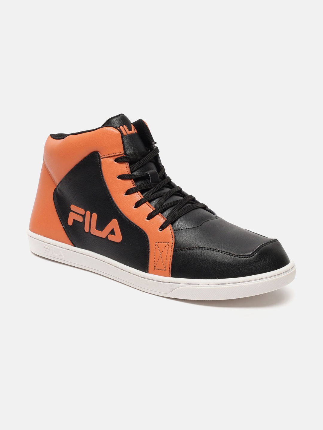 

FILA Men BRUK Mid Top Colourblocked Memory Foam Insole Contrast Sole Sneakers, Black