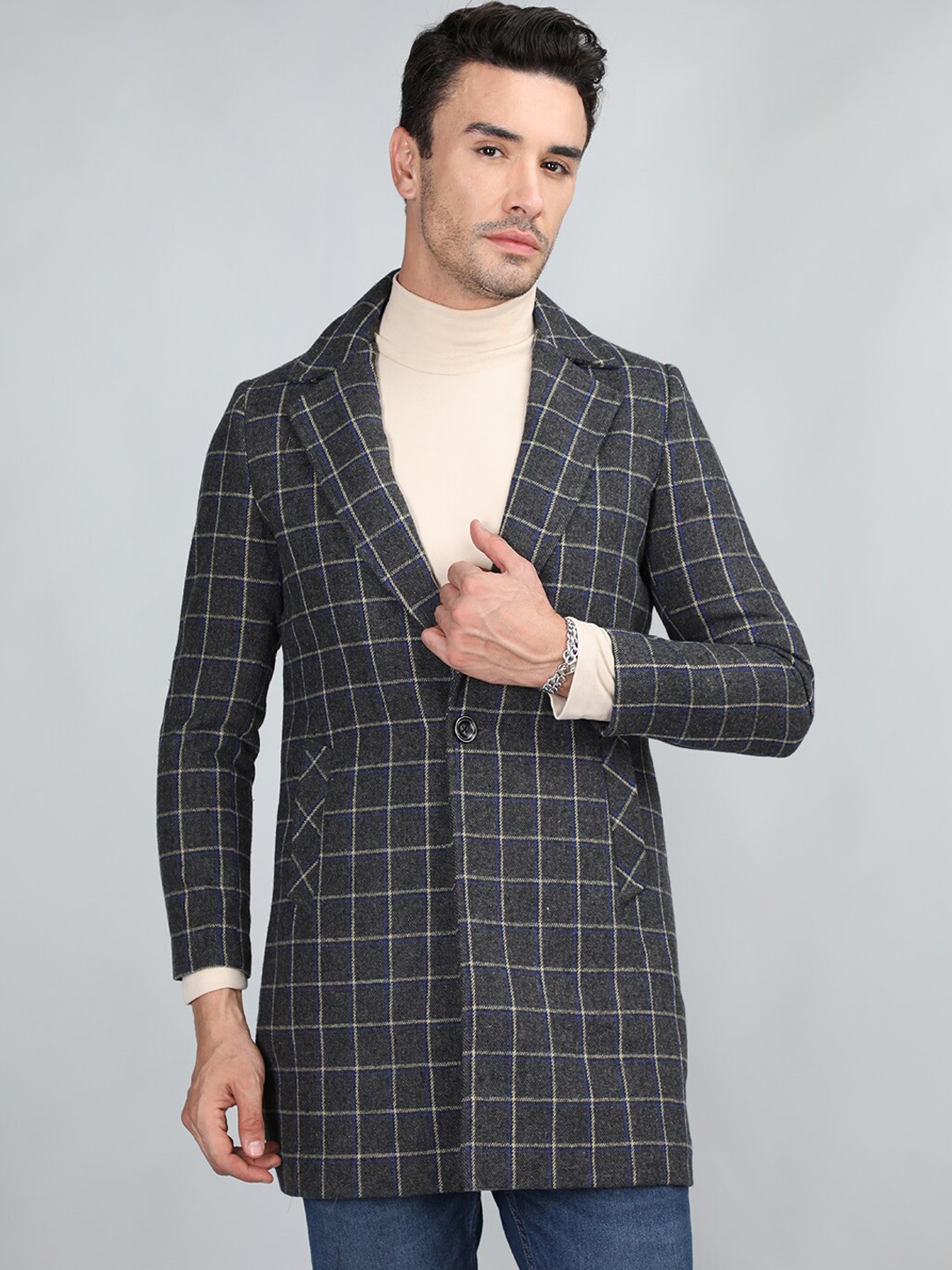 

Dlanxa Checked Longline Over Coat, Black