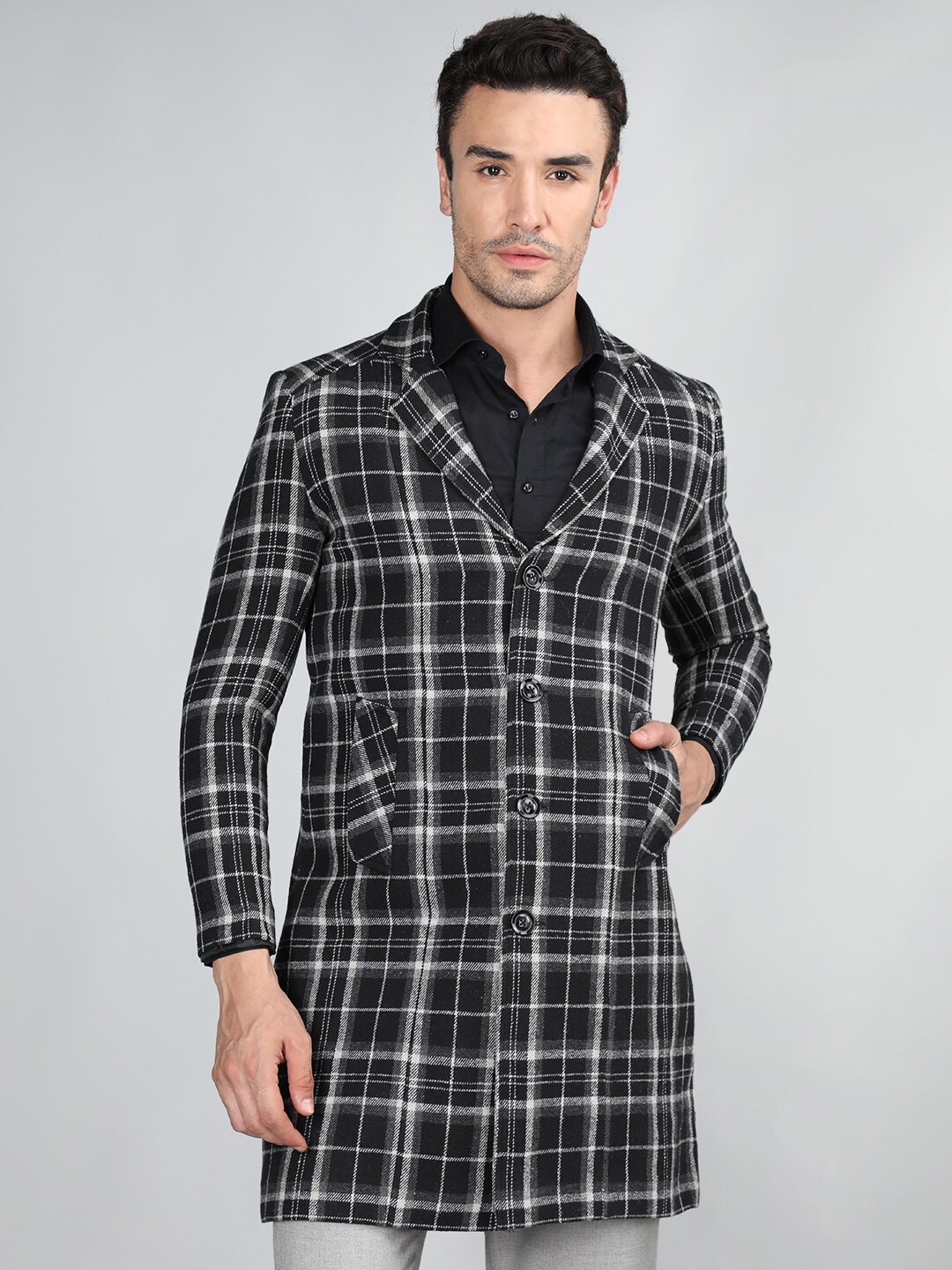 

Dlanxa Checked Longline Over Coat, Black