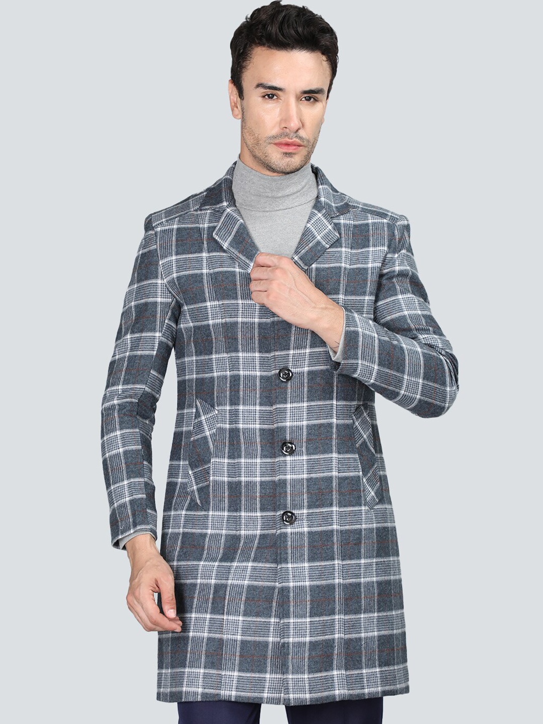 

Dlanxa Checked Longline Over Coat, Grey