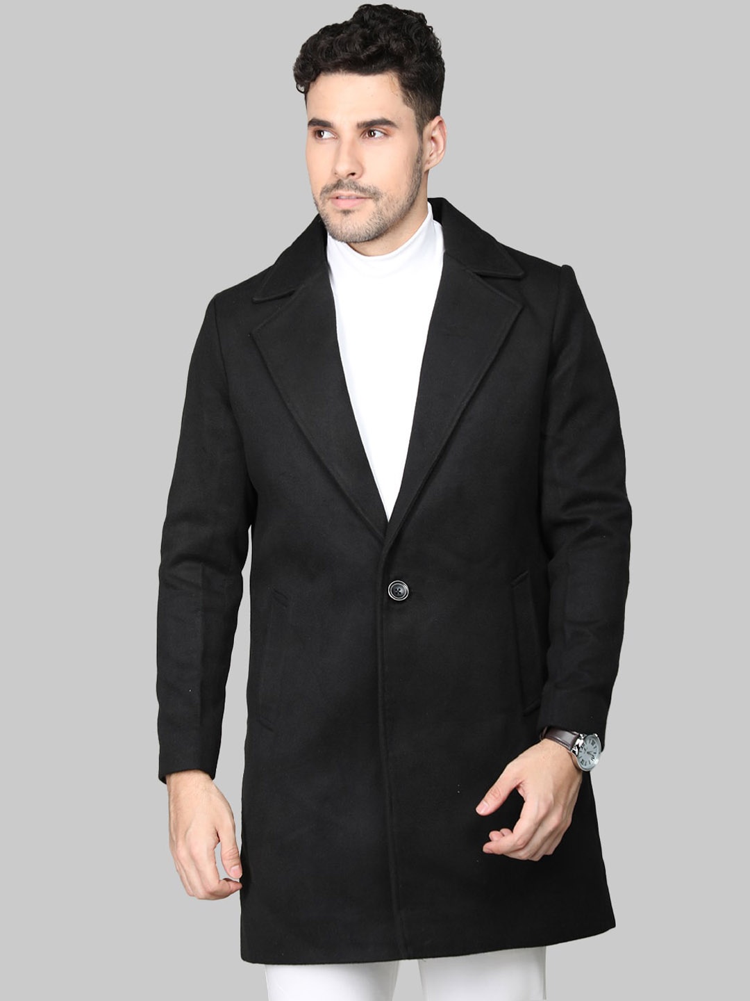 

Dlanxa Longline Tweed Over Coat, Black