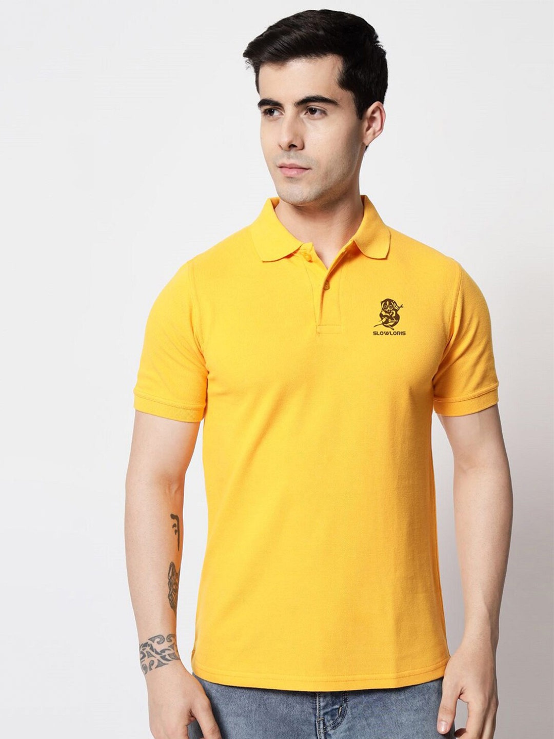 

SLOWLORIS Polo Collar Cotton T-shirt, Yellow