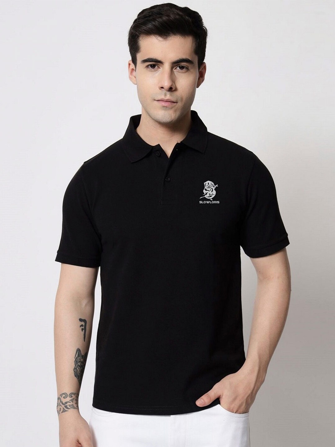 

SLOWLORIS Polo Collar Cotton T-shirt, Black