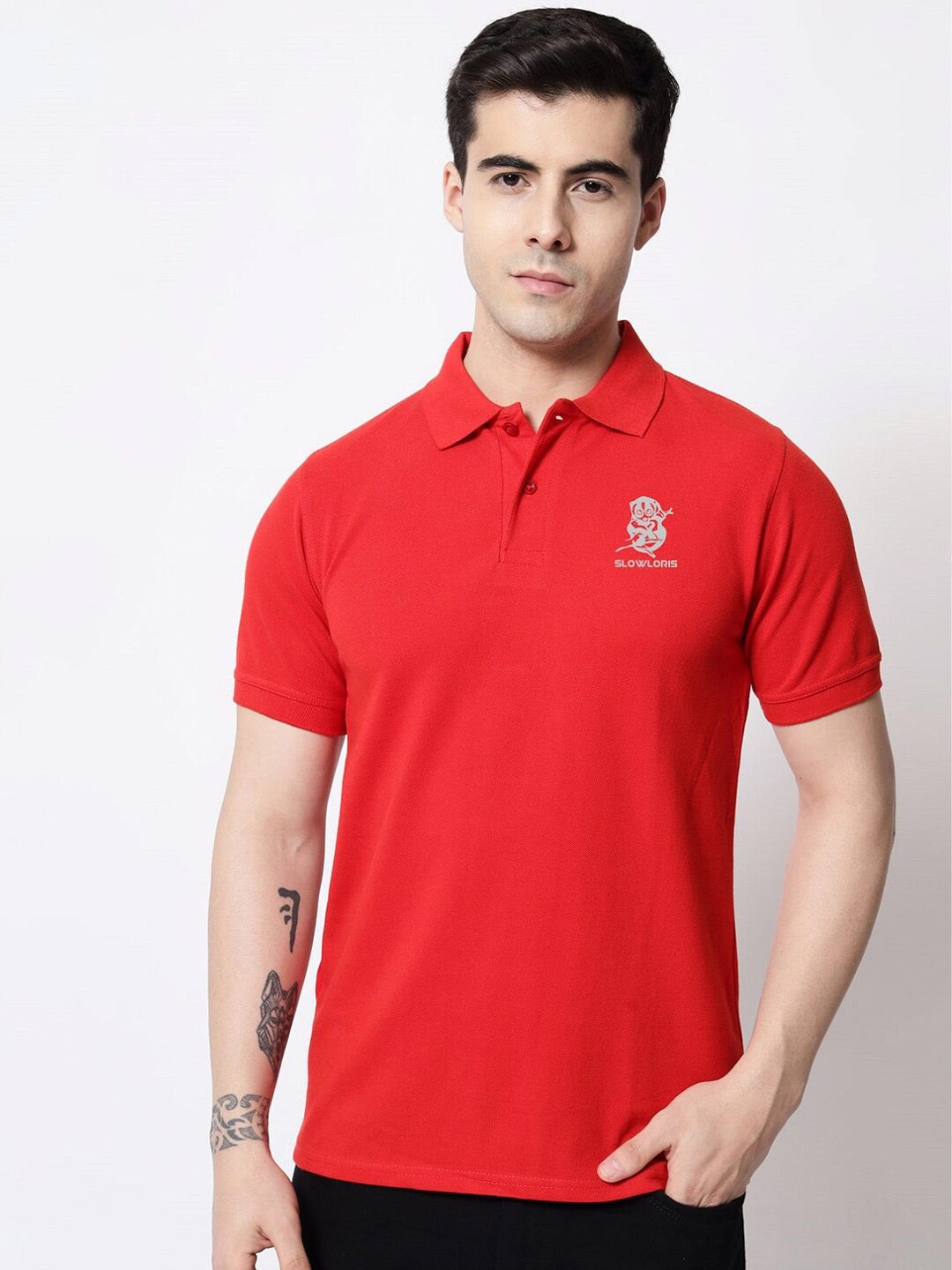 

SLOWLORIS Polo Collar Cotton T-shirt, Red