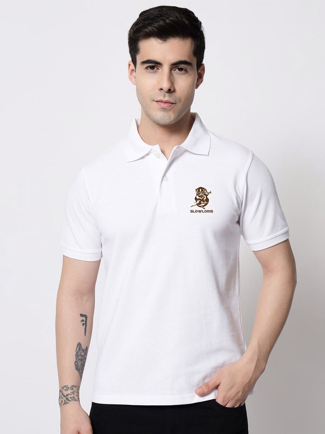 

SLOWLORIS Polo Collar Cotton T-shirt, White