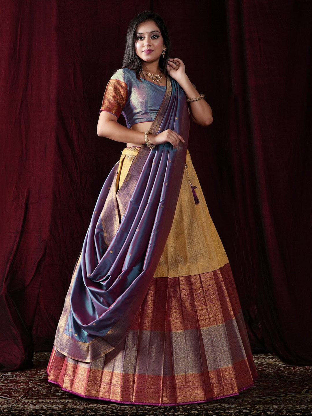 

HALFSAREE STUDIO Semi-Stitched Lehenga & Unstitched Blouse With Dupatta, Cream
