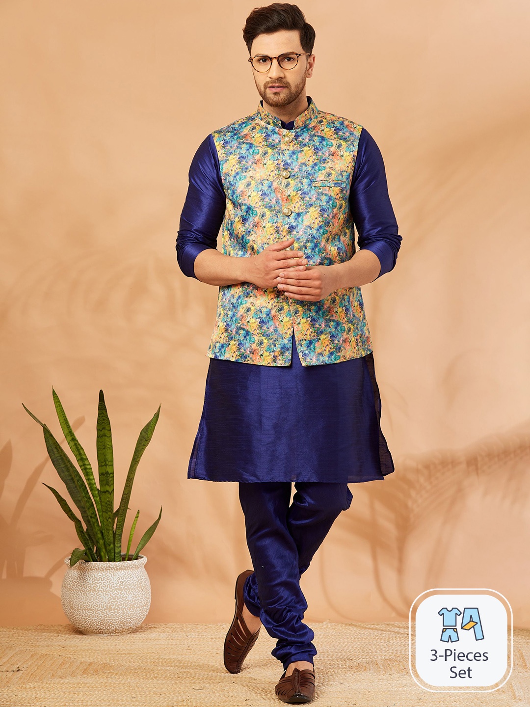 

Armaan Ethnic Men Blue Regular Dupion Silk Kurta with Churidar