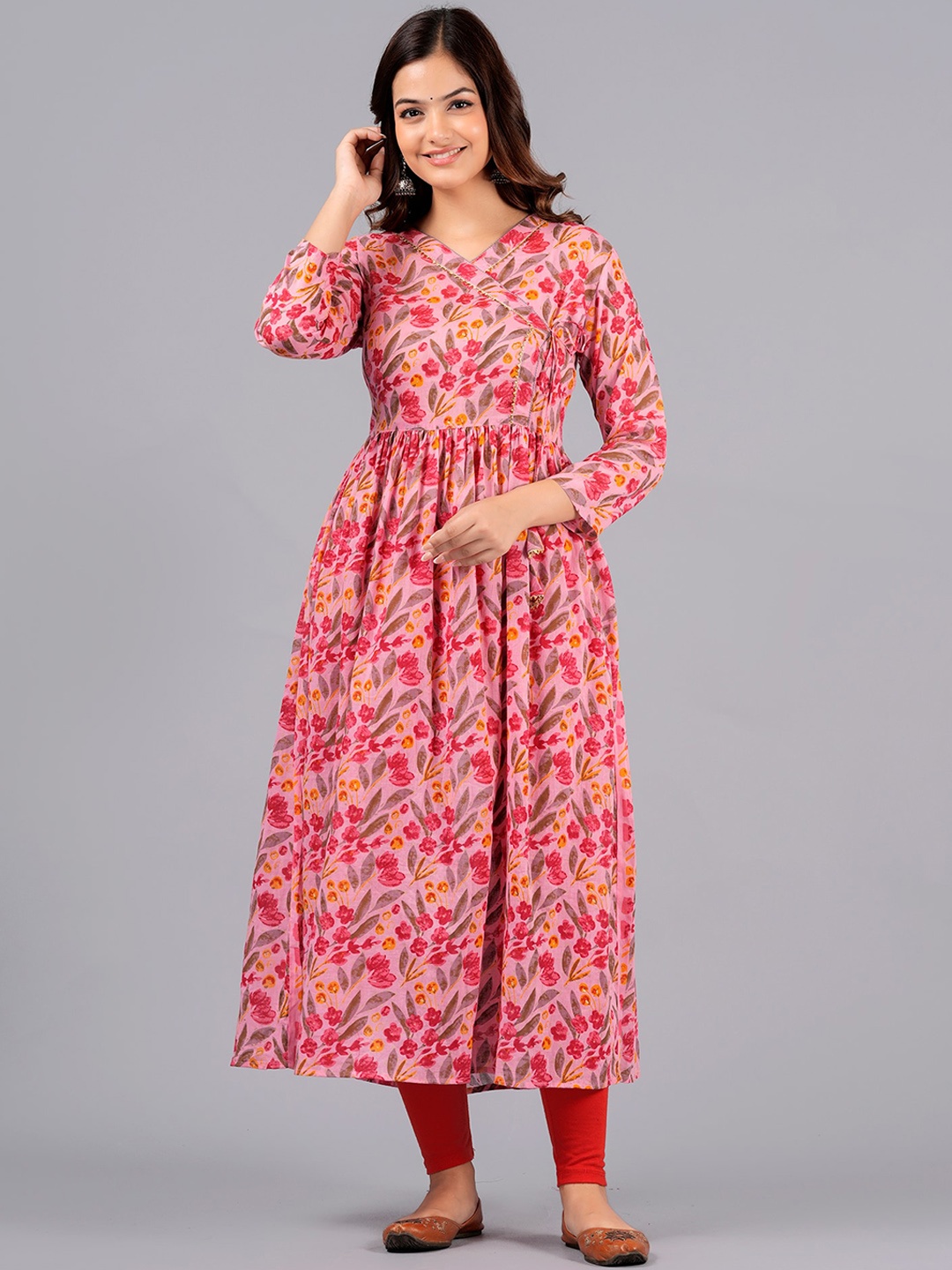 

Bachuu Floral Printed Gotta Patti Pure Cotton Anarkali Kurta, Pink