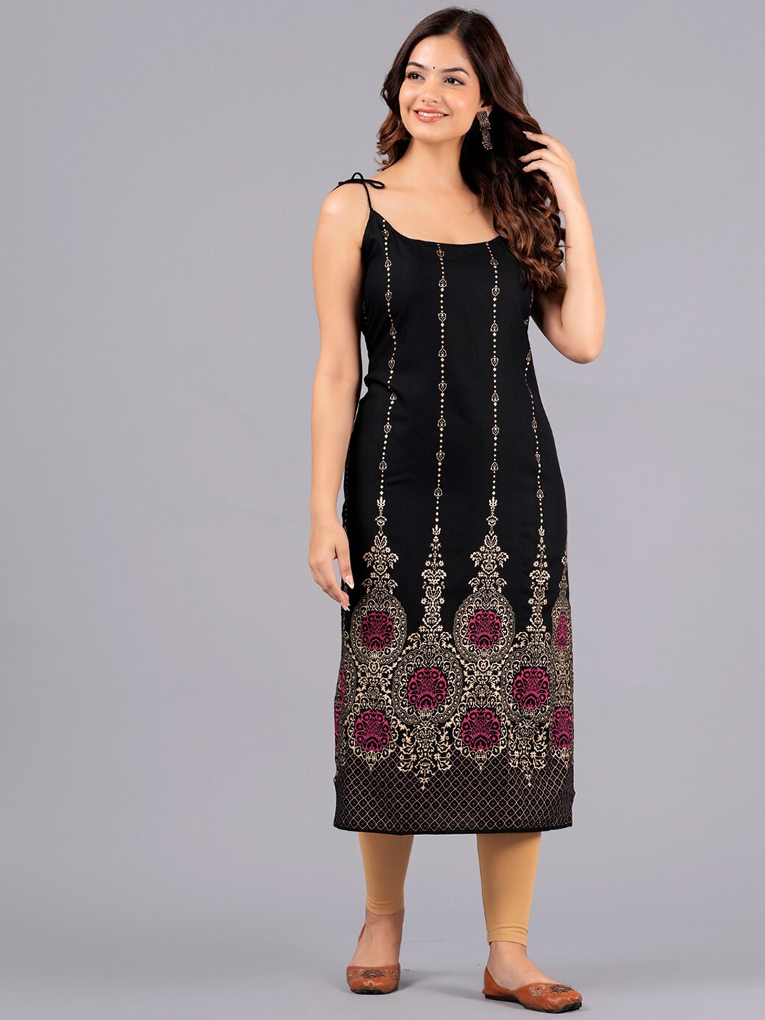 

Bachuu Ethnic Motifs Printed Straight Kurta, Black