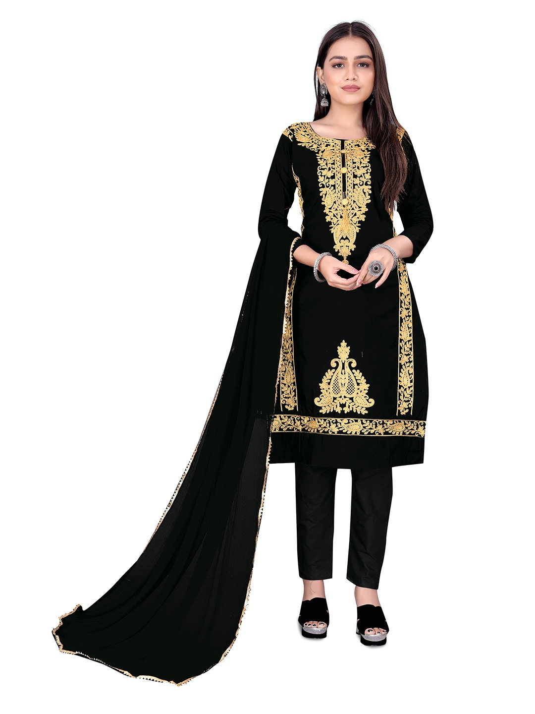 

MANVAA Embroidered Unstitched Dress Material, Black