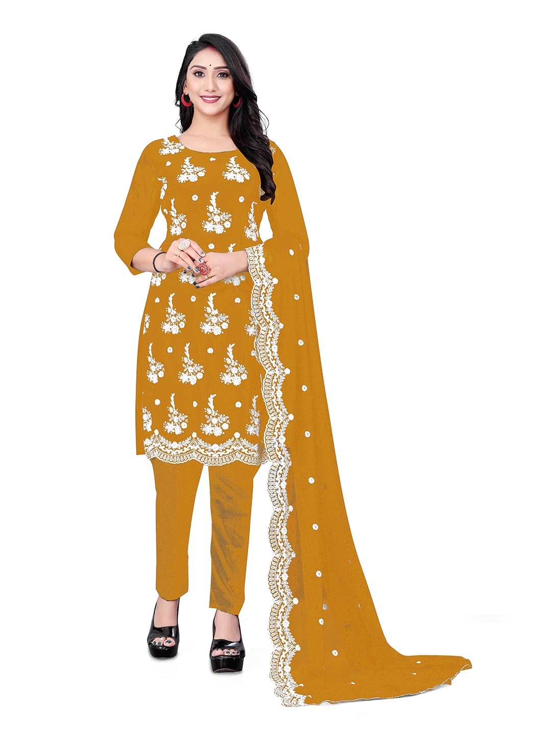 

MANVAA Embroidered Unstitched Dress Material, Yellow