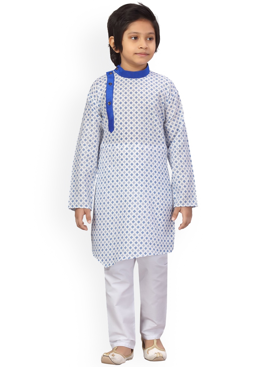 

BAESD Boys Geometric Printed Pure Cotton Kurta with Pyjamas, White