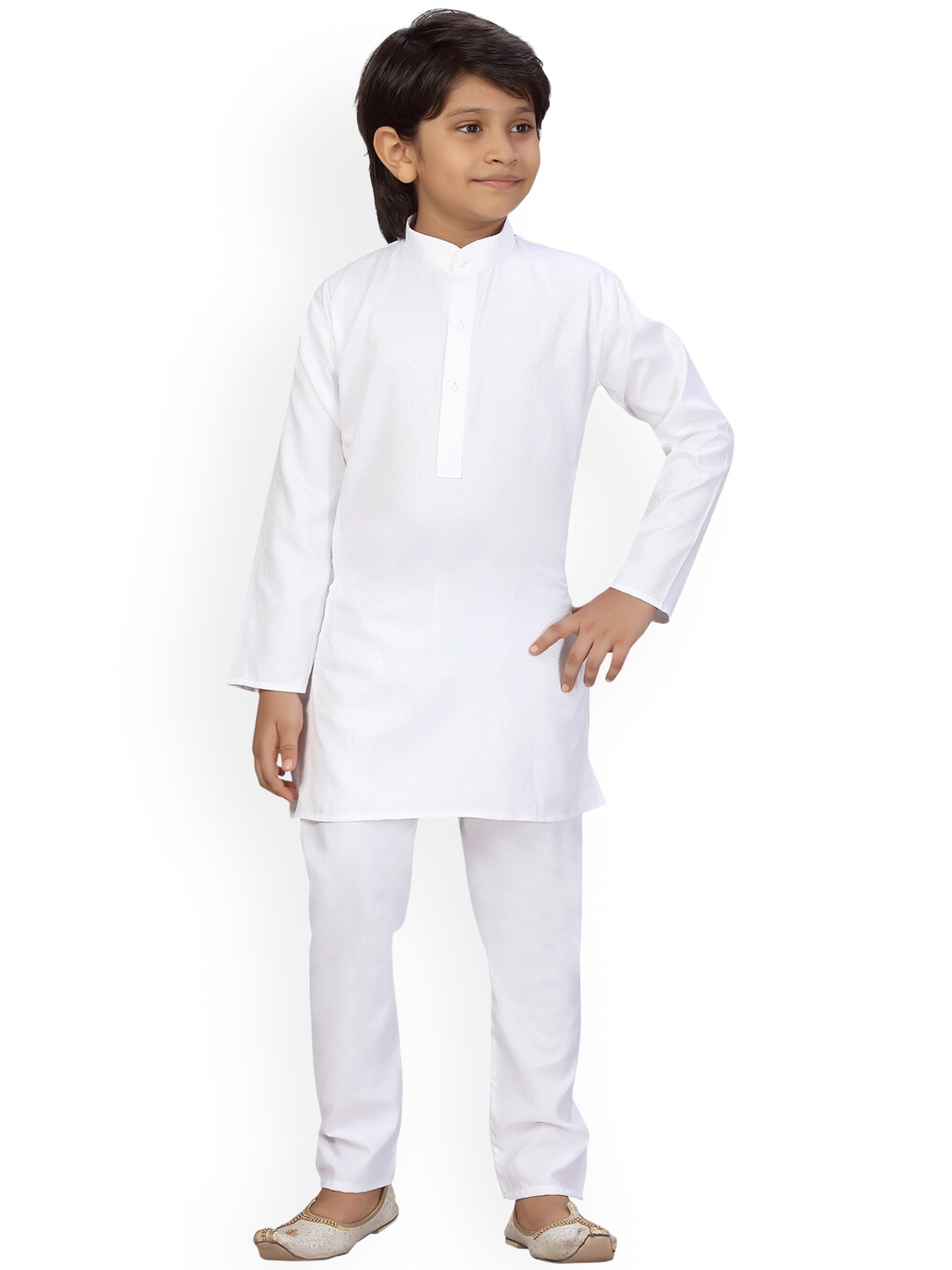 

BAESD Boys Band Collar Pure Cotton Straight Kurta With Churidar, White