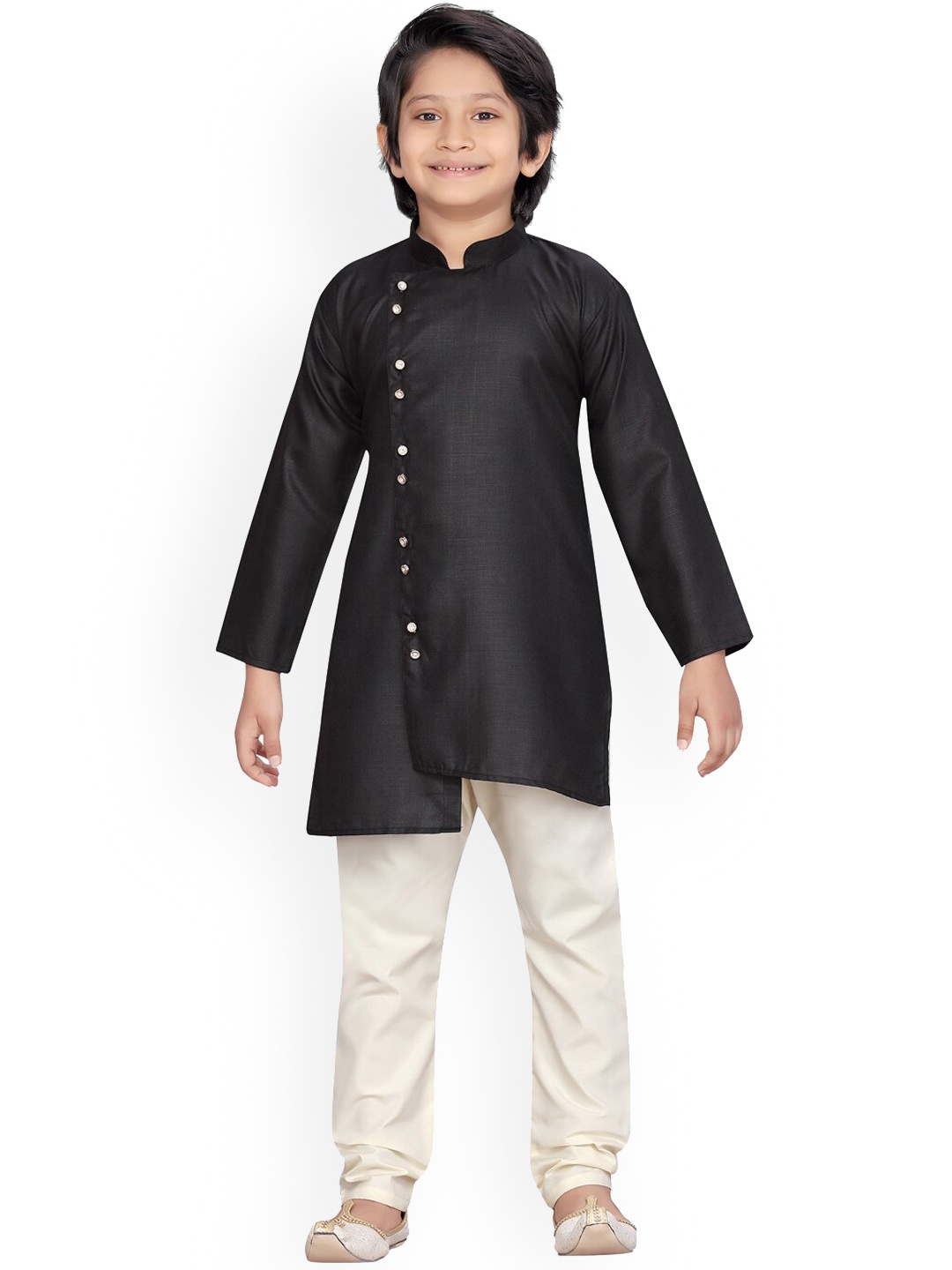 

BAESD Boys Pure Cotton Straight Kurta With Churidar, Black