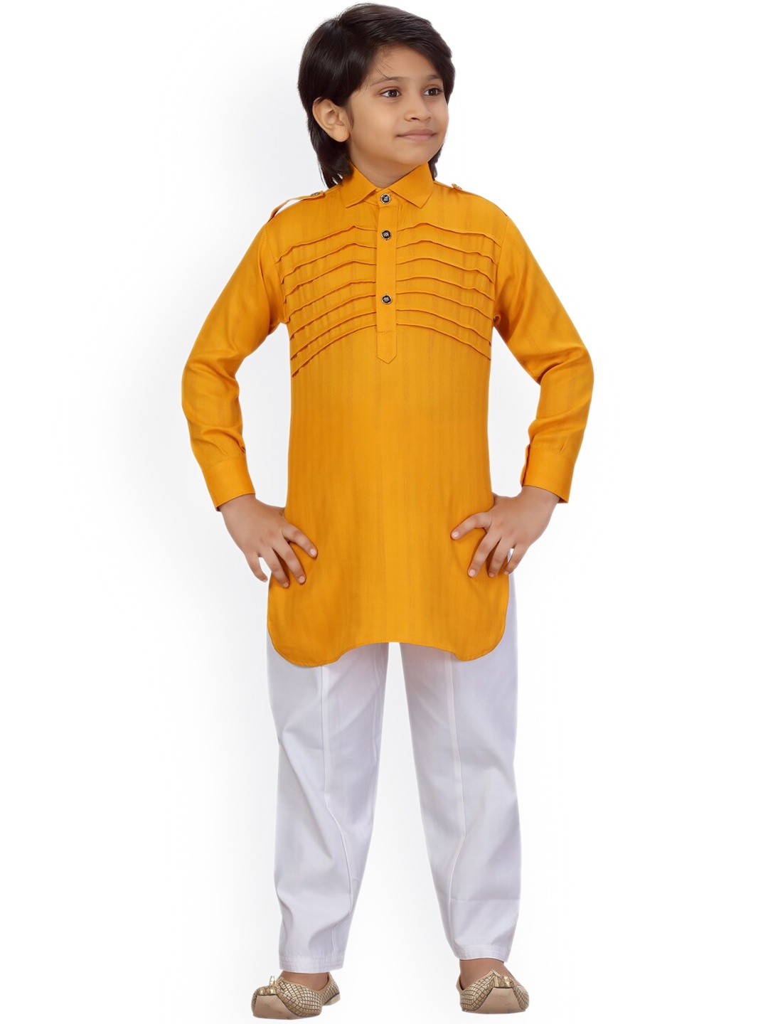 

BAESD Boys Pure Cotton Pathani Kurta With Pyjamas, Yellow