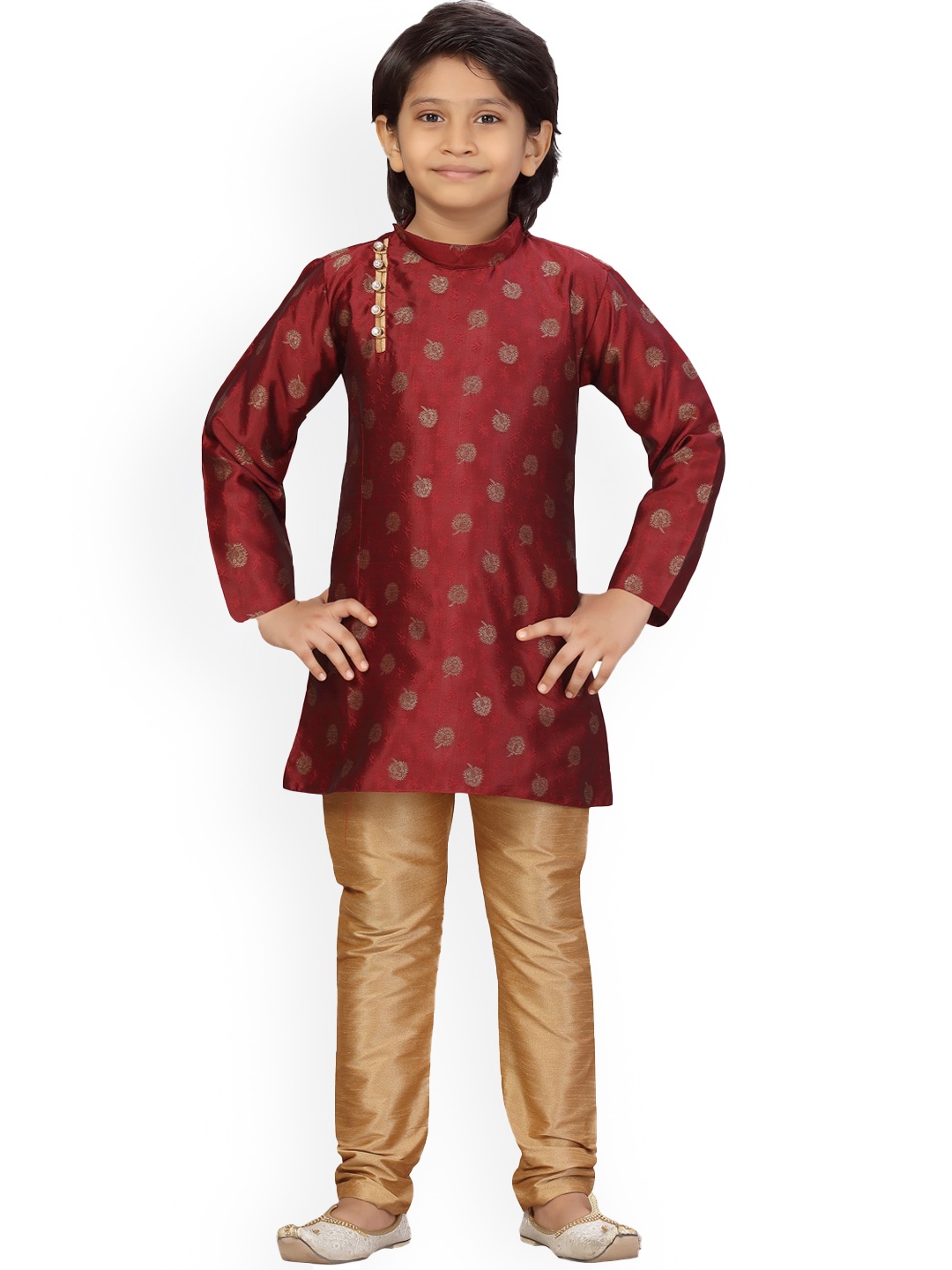 

BAESD Boys Floral Woven Design Pure Cotton Kurta with Trousers, Maroon