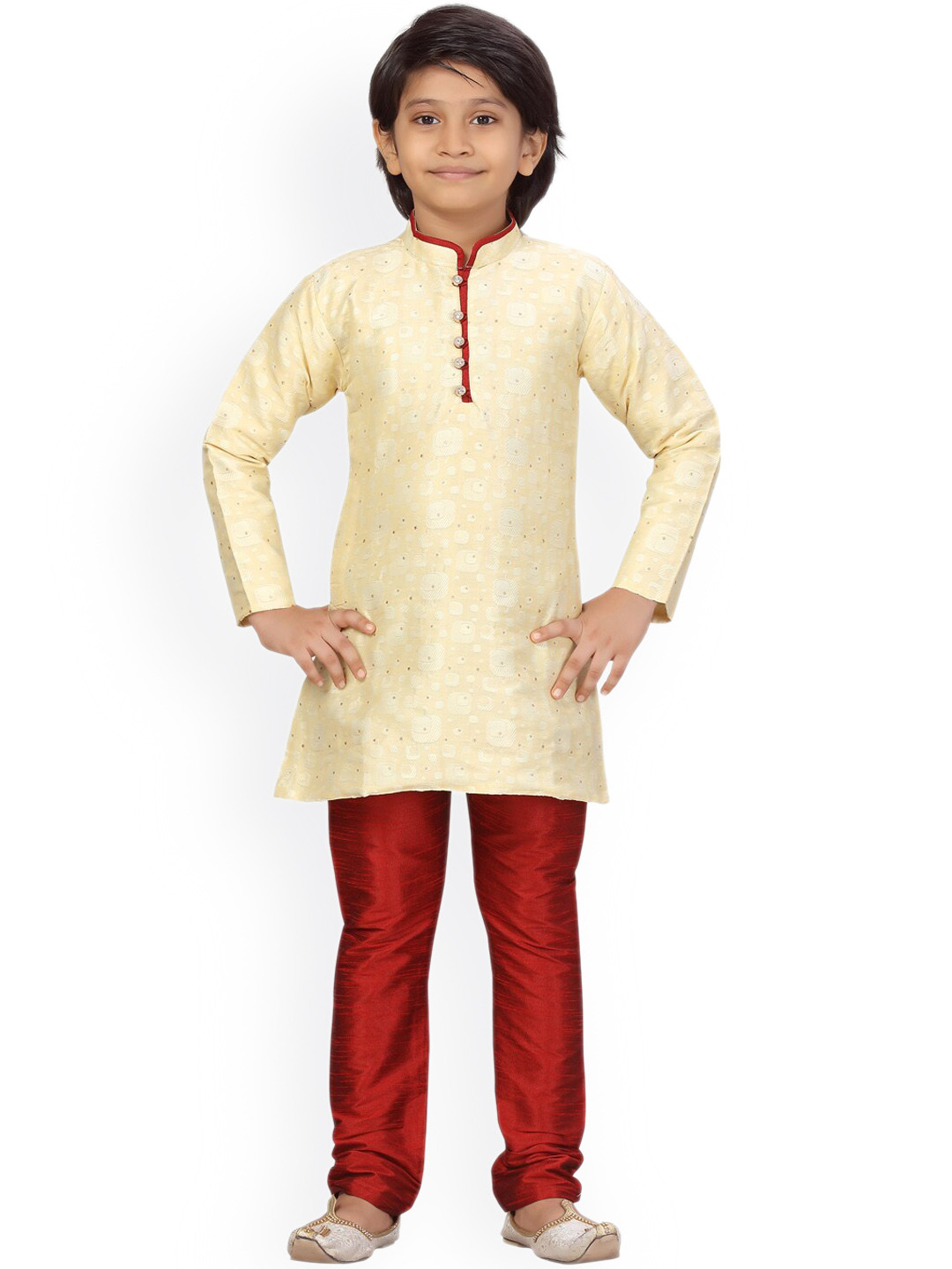 

BAESD Boys Printed Pure Cotton Straight Kurta With Pyjamas, Cream