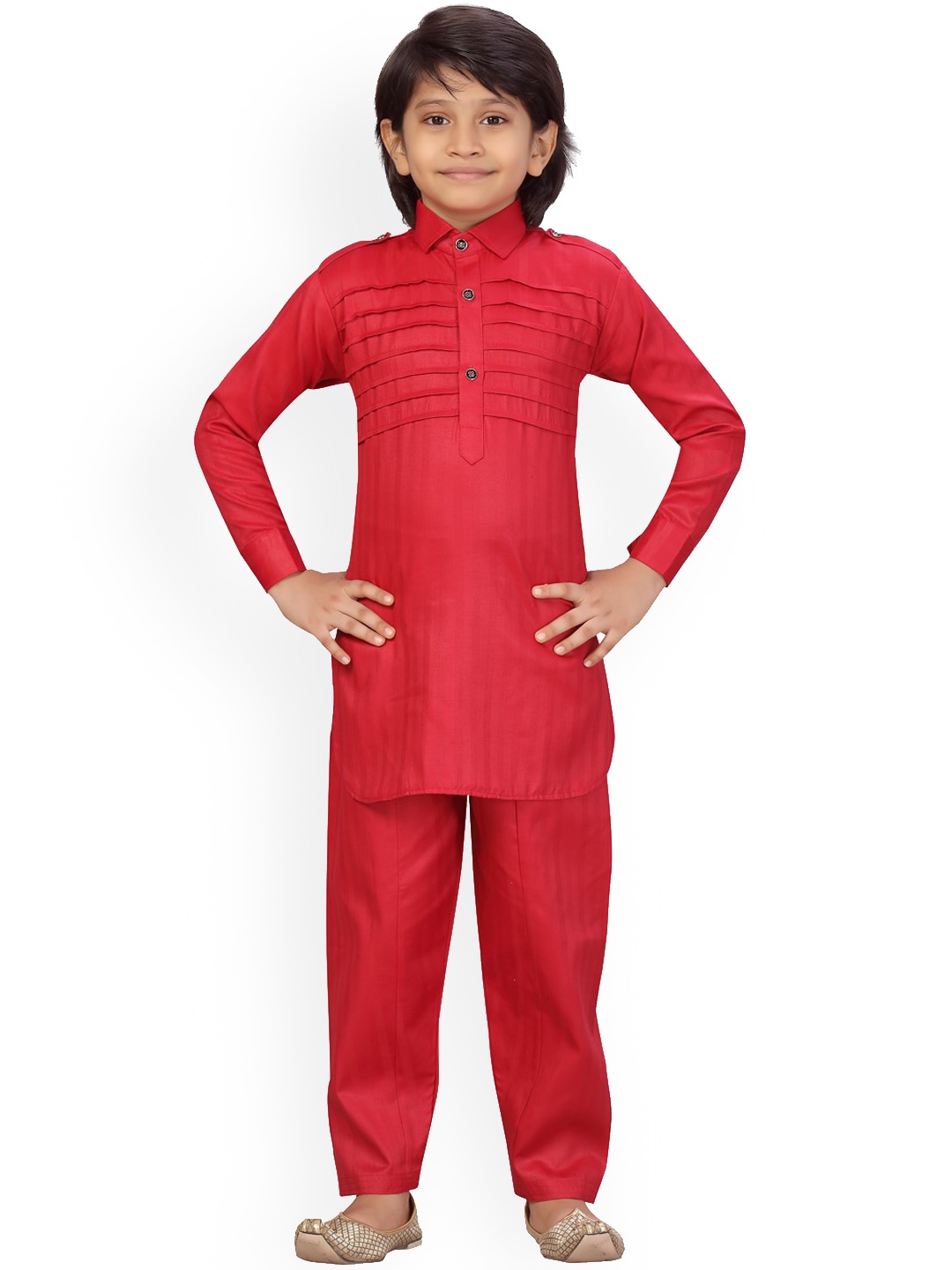 

BAESD Boys Mandarin Collar Pure Cotton Straight Kurta With Pyjamas, Maroon