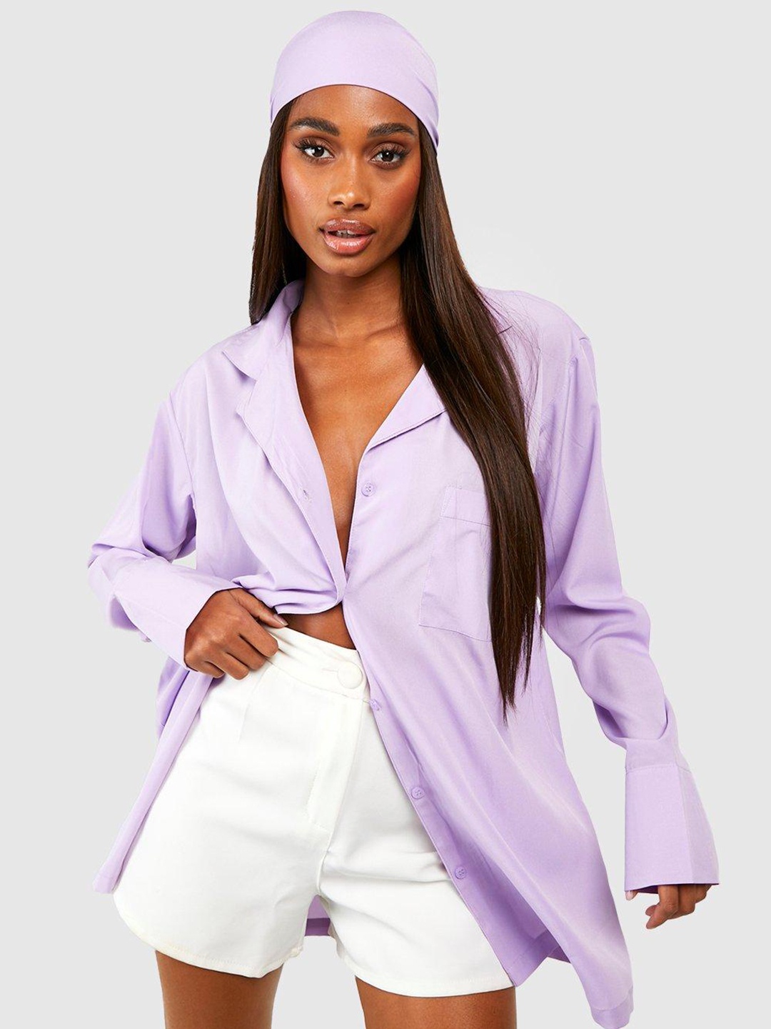 

Boohoo Oversized Shirt & Headscarf, Lavender