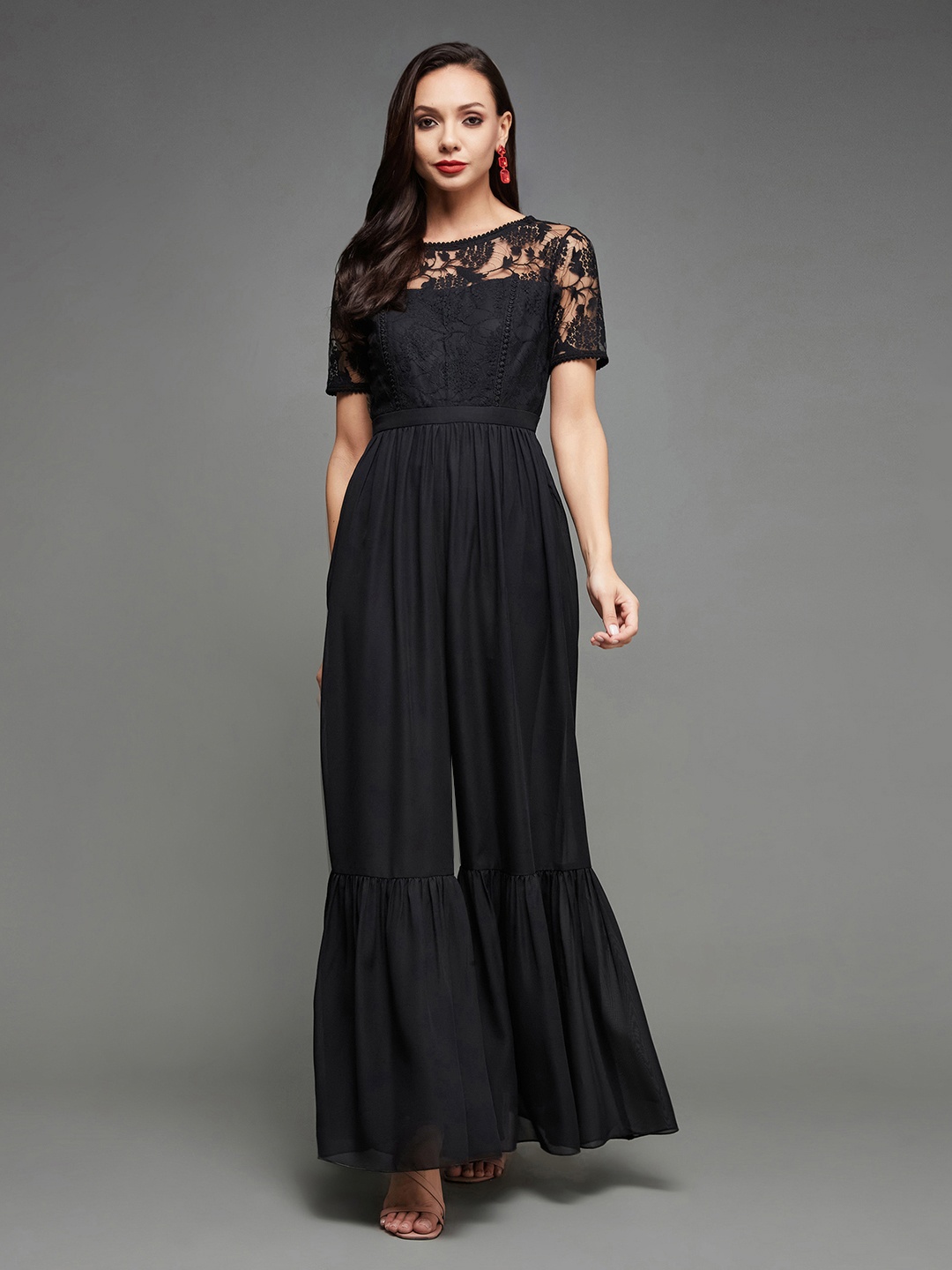 

Miss Chase Floral Self Design Jumpsuit, Black