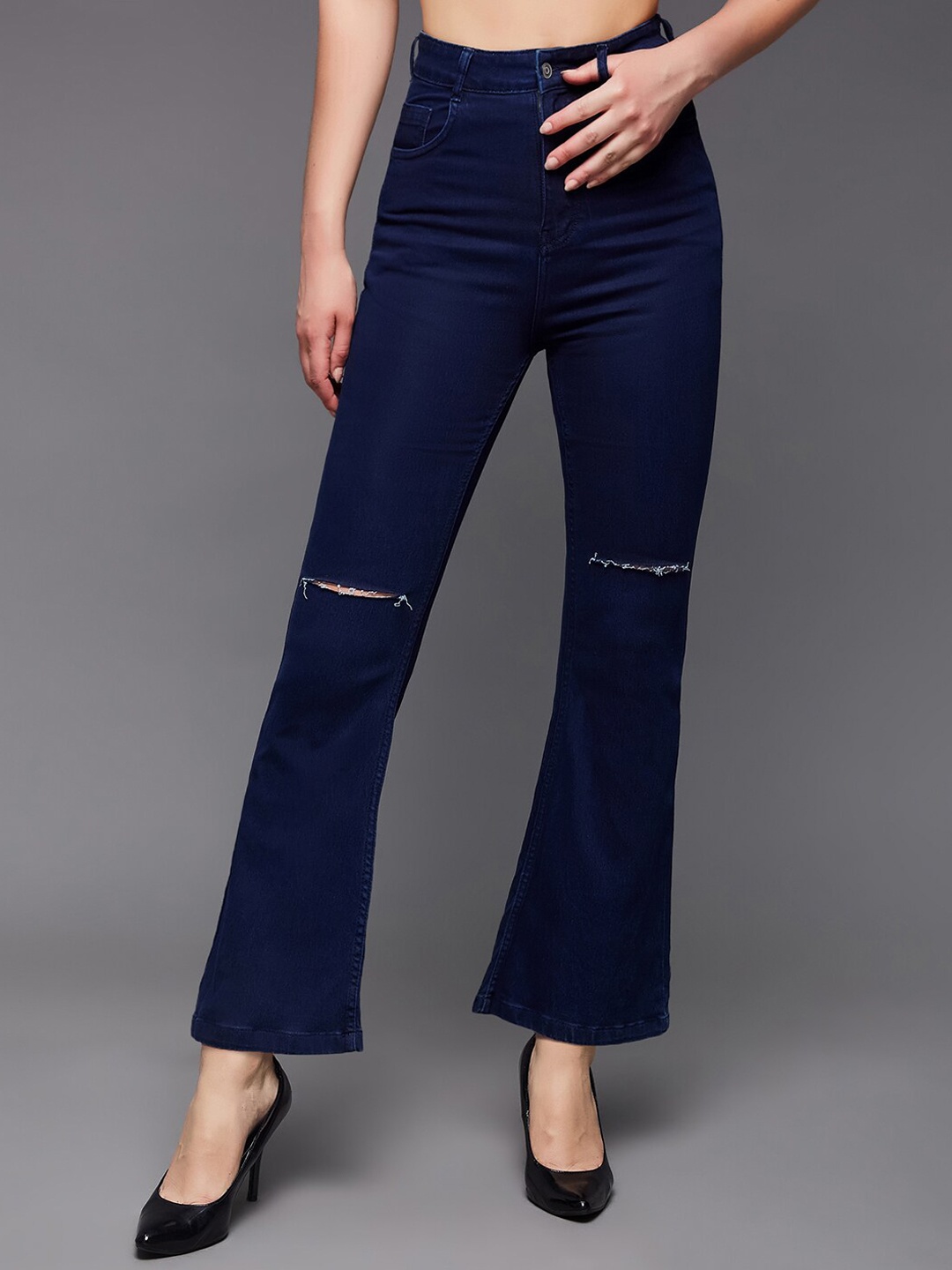 

Miss Chase Women Bootcut High-Rise Slash Knee Stretchable Jeans, Blue