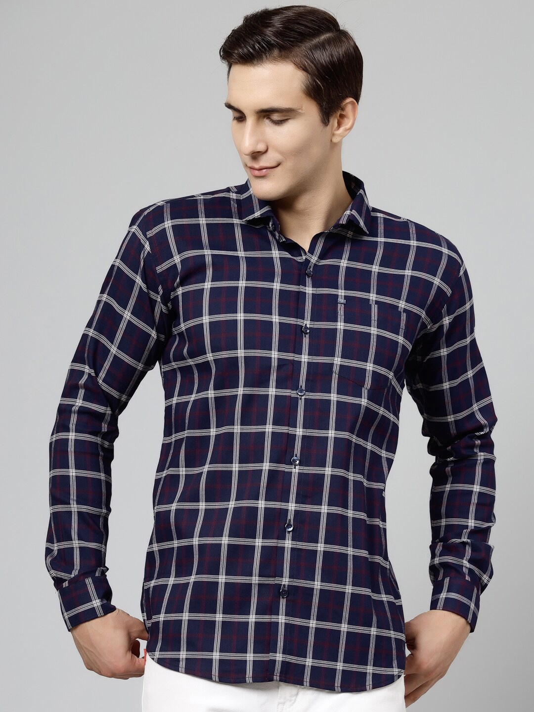 

JADEBERRY Men Blue Standard Windowpane Checks Opaque Checked Formal Shirt