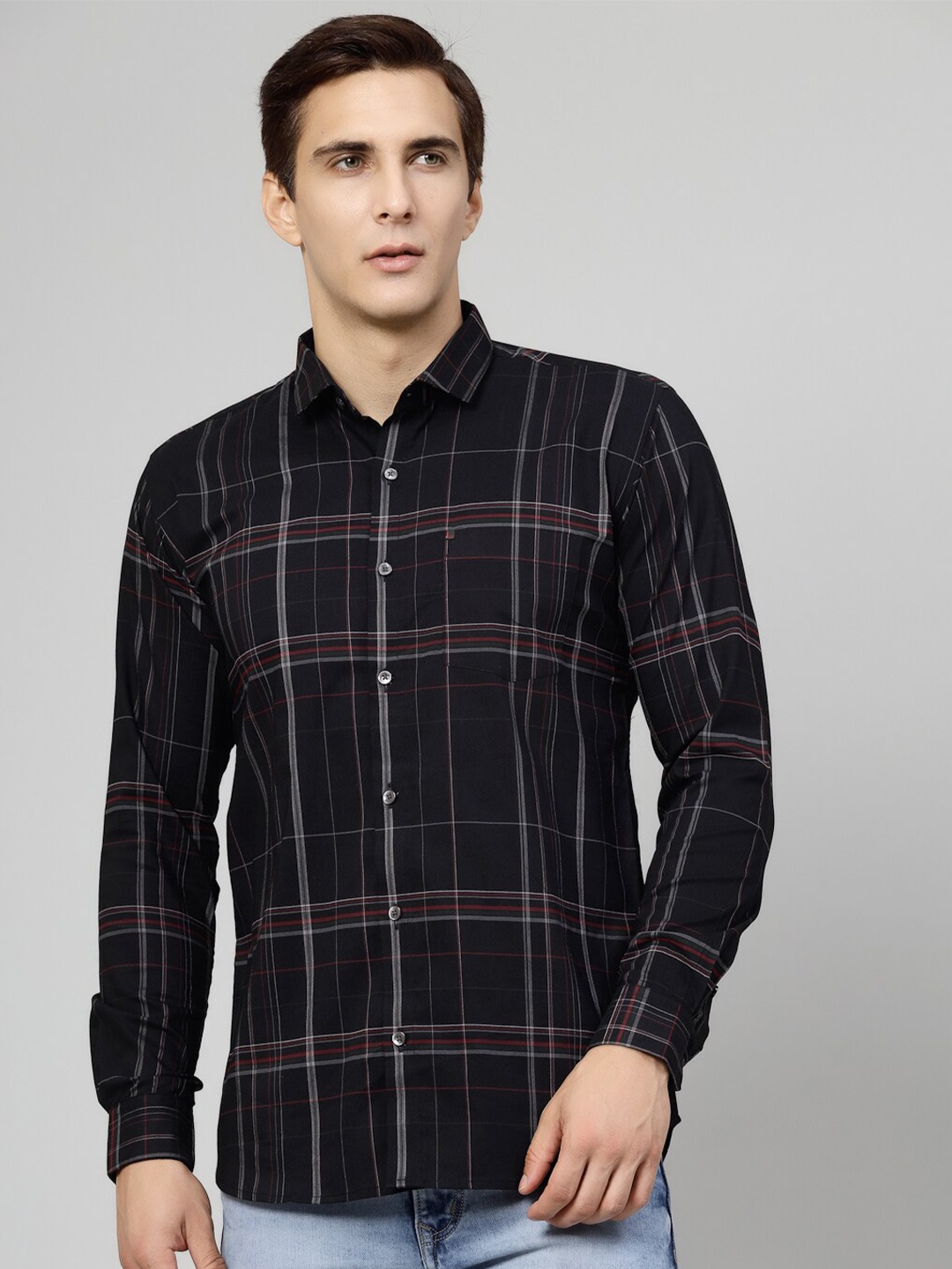 

JADEBERRY Checked Cotton Standard Casual Shirt, Black
