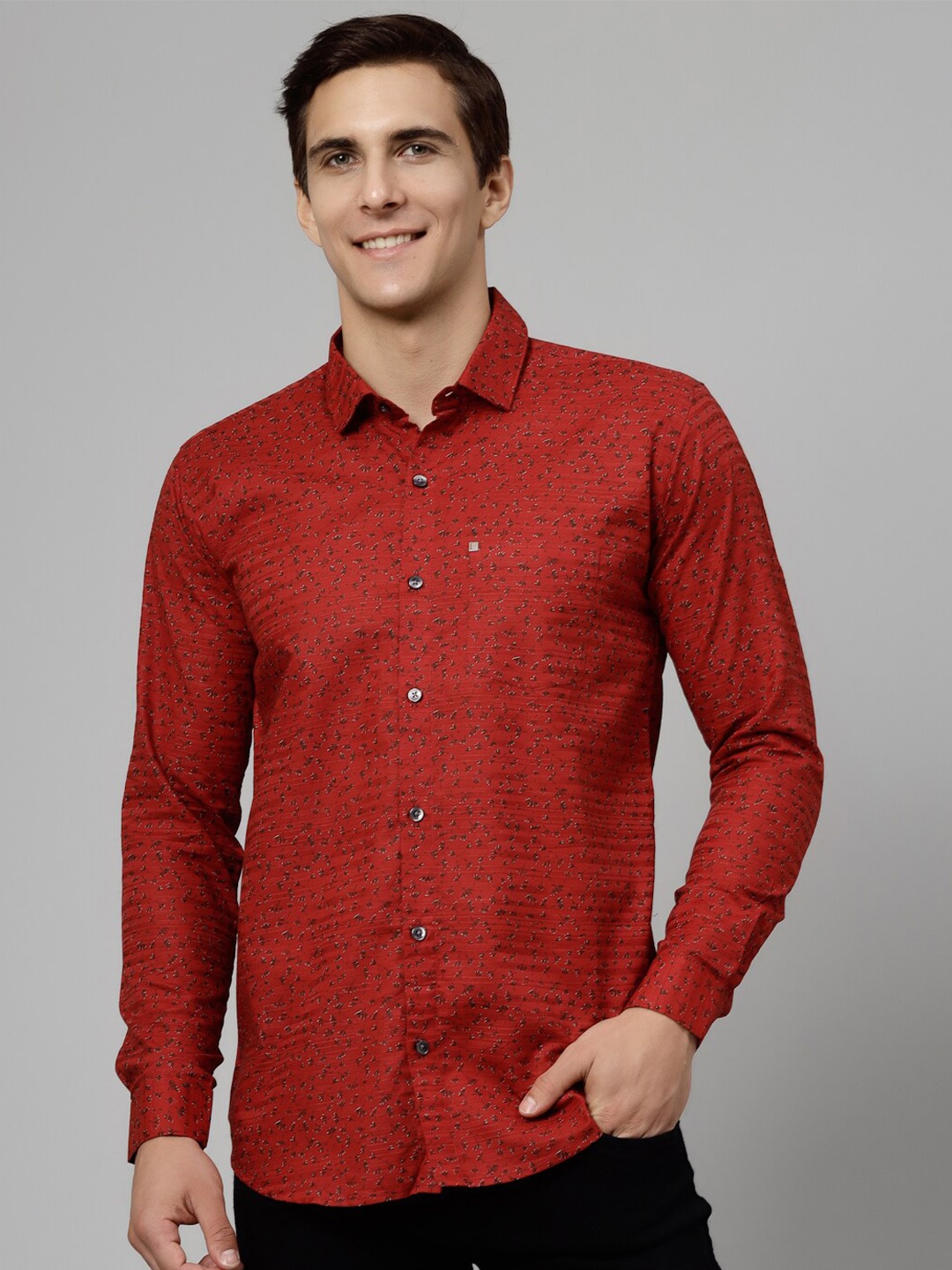 

JADEBERRY Men Red Standard Opaque Printed Formal Shirt