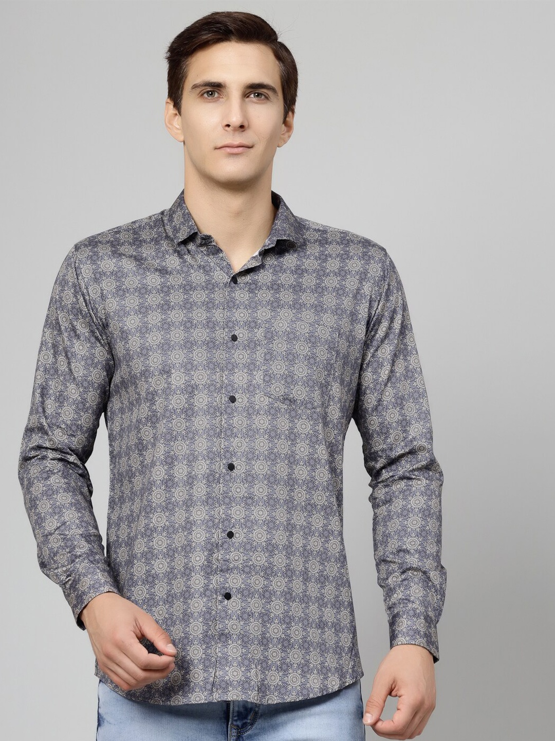 

JADEBERRY Men Blue Standard Opaque Printed Formal Shirt