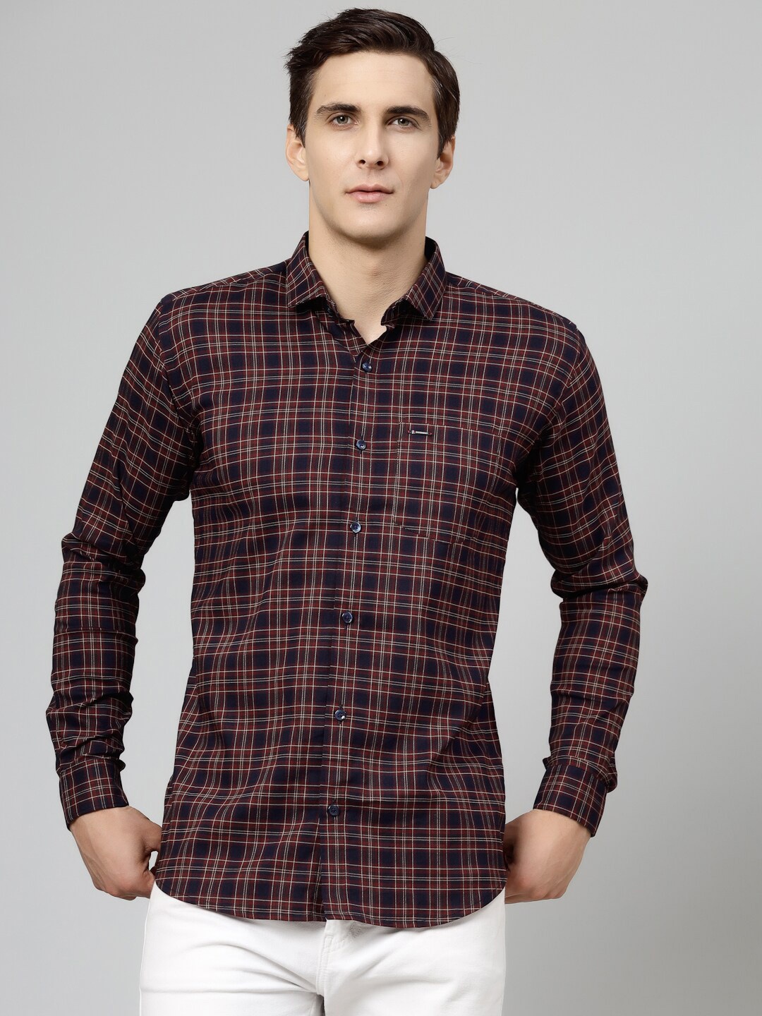 

JADEBERRY Checked Cotton Standard Casual Shirt, Navy blue