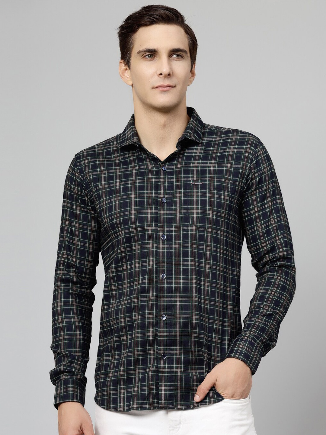 

JADEBERRY Checked Cotton Standard Casual Shirt, Teal