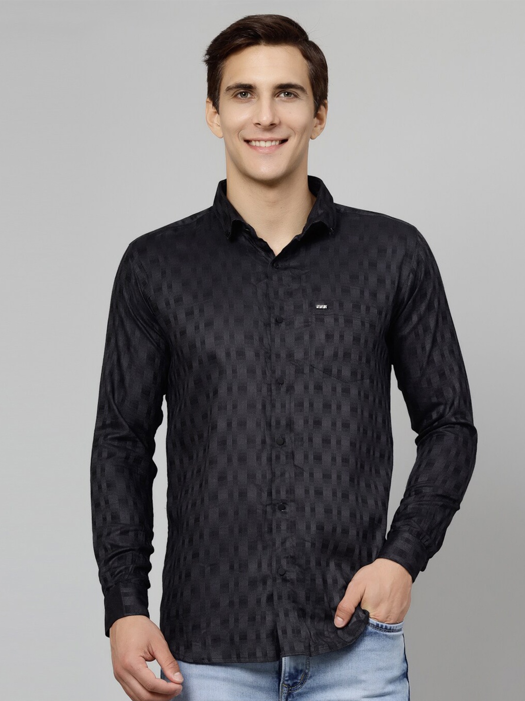 

JADEBERRY Printed Cotton Standard Casual Shirt, Navy blue