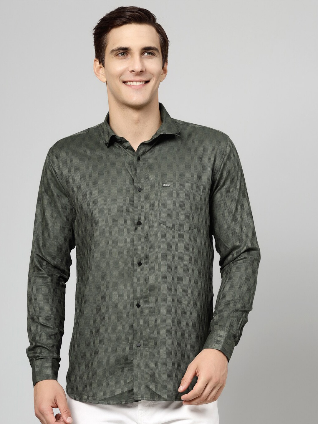 

JADEBERRY Men Green Standard Opaque Printed Formal Shirt