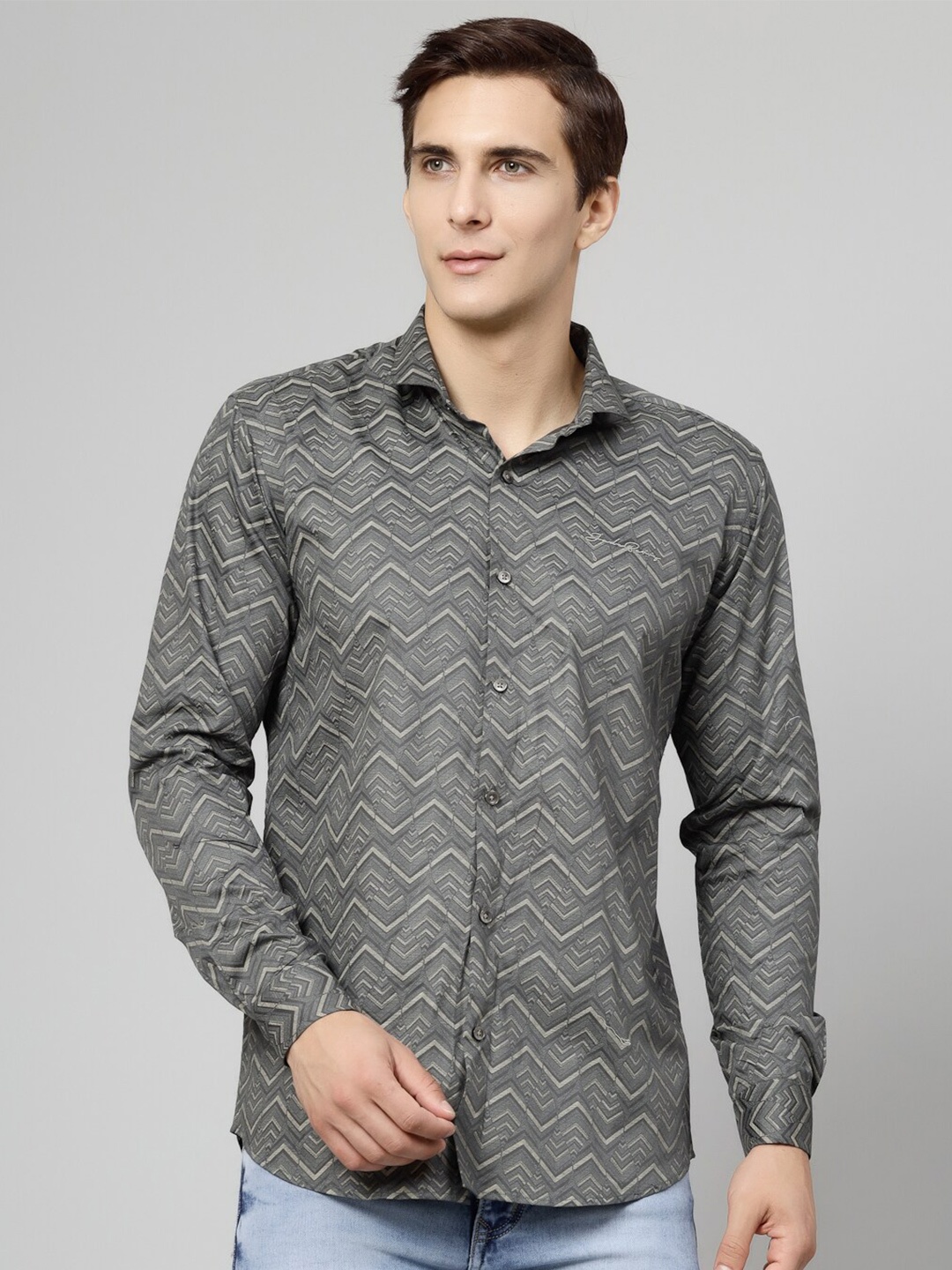 

JADEBERRY Men Grey Standard Opaque Printed Formal Shirt
