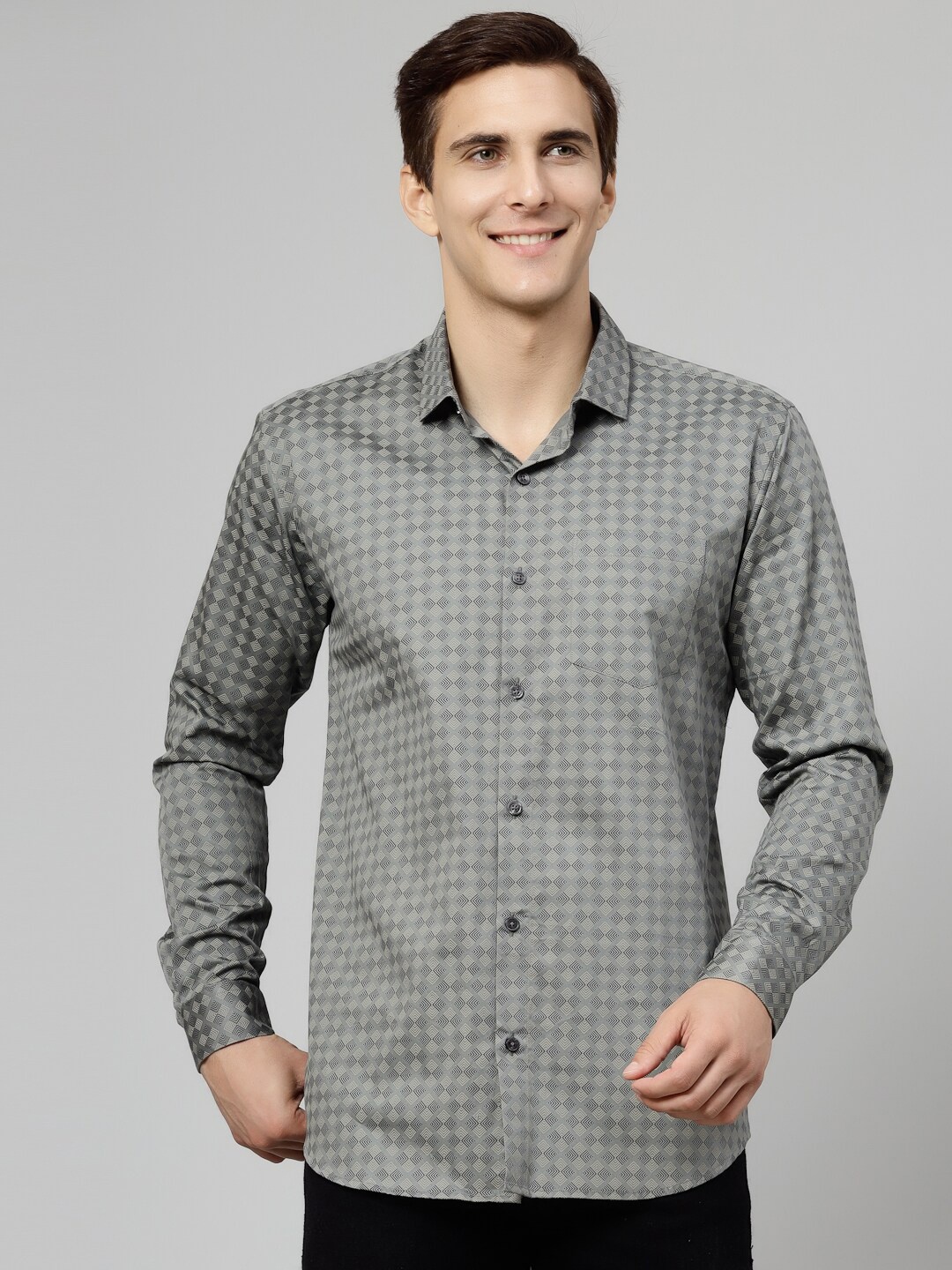 

JADEBERRY Men Grey Standard Opaque Checked Formal Shirt