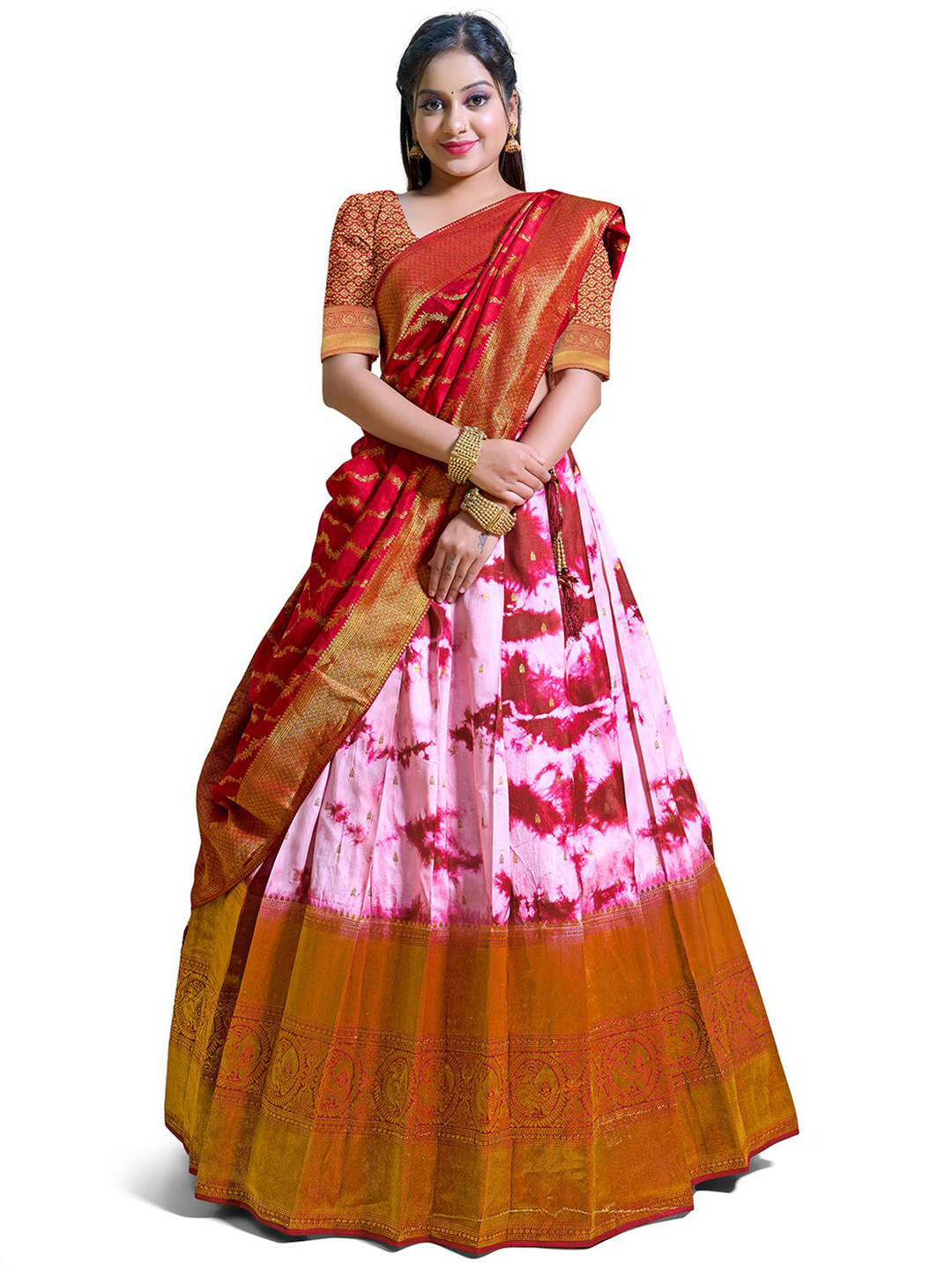

HALFSAREE STUDIO Semi-Stitched Lehenga & Unstitched Blouse With Dupatta, Maroon