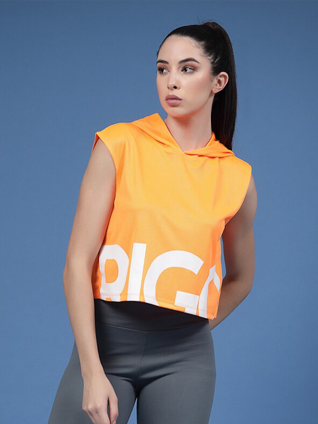 

Rigo Printed Hooded Sleeveless Sports Crop Top, Orange