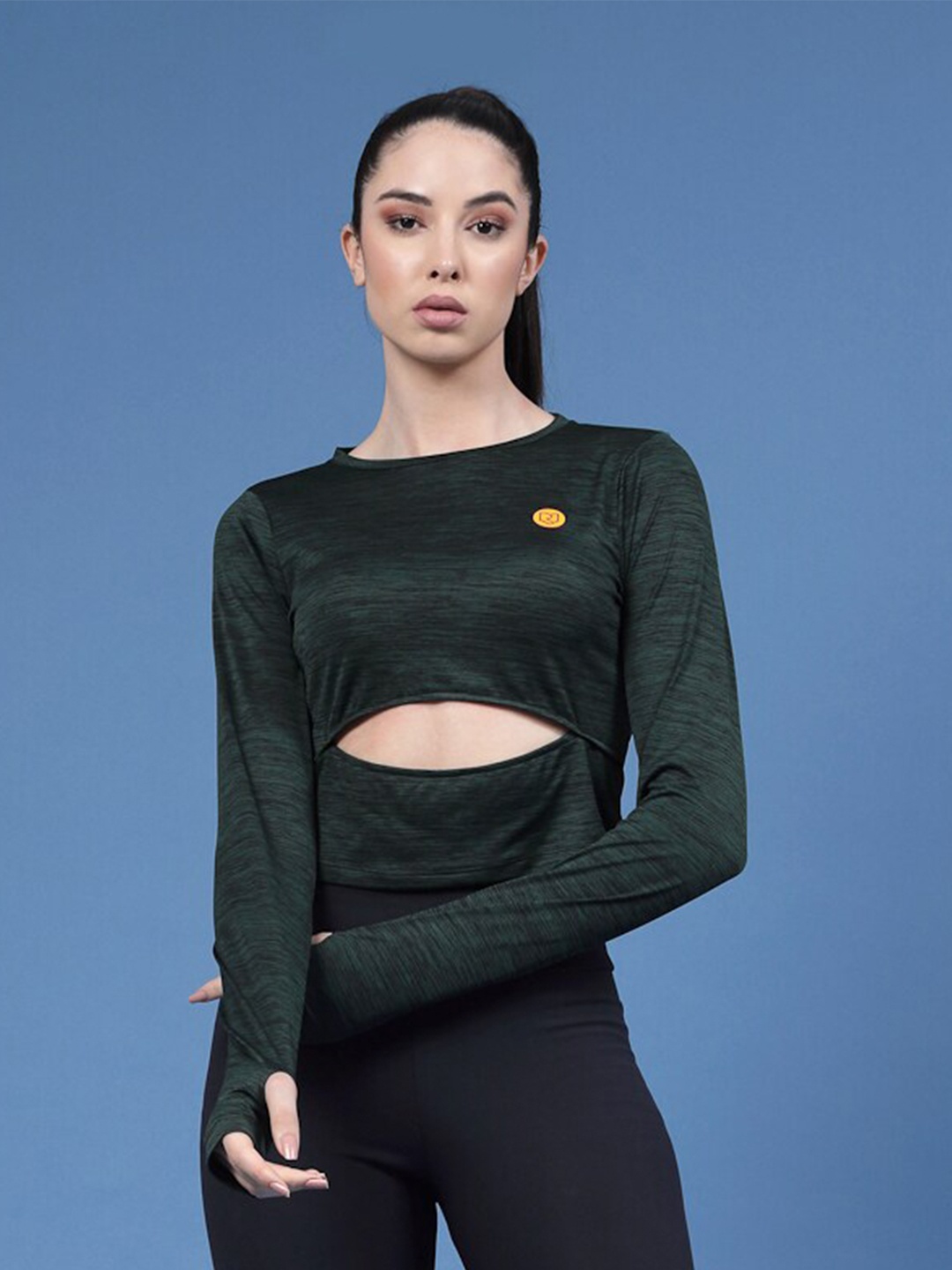 

Rigo Round Neck Crop Top With Thumbholes, Green