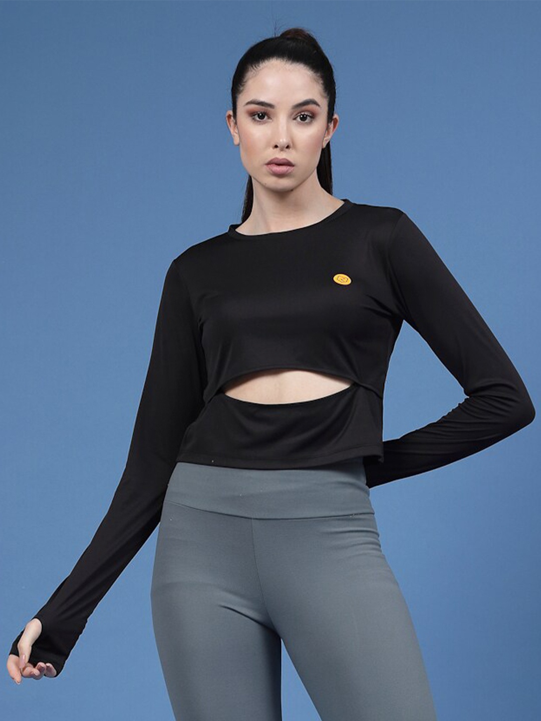 

Rigo Cut Out Detail Crop Training Or Gym Top, Black
